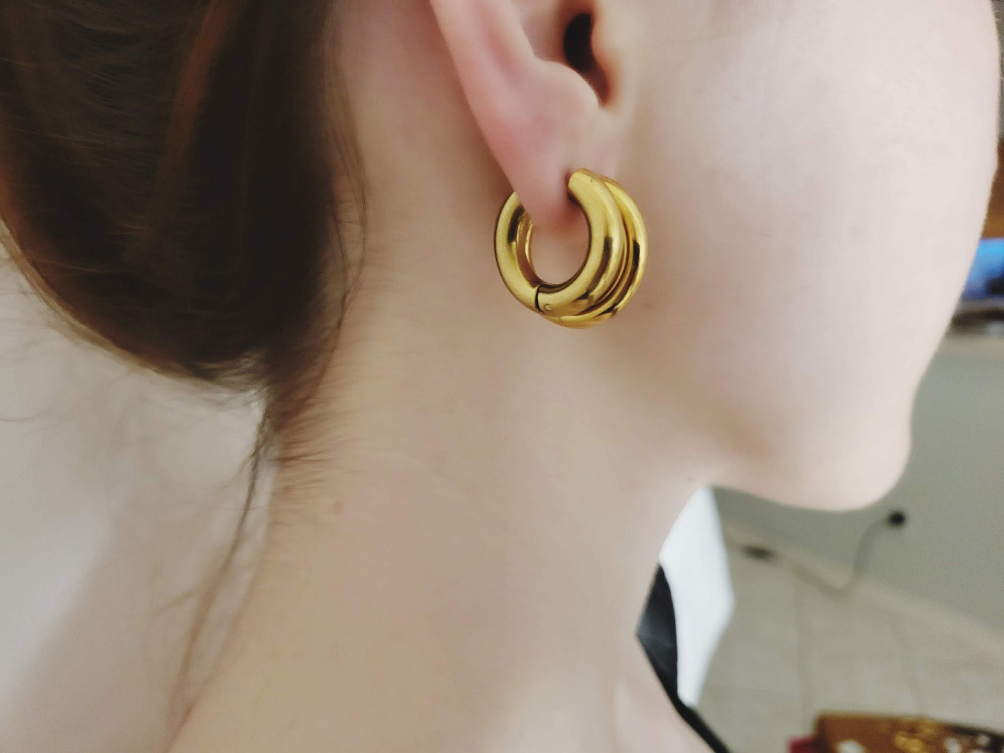 Gold Filled Hoop Earrings, Thick Hoop Earrings, Chunky Huggie Hoop Earrings For Women, Waterproof Jewelry.