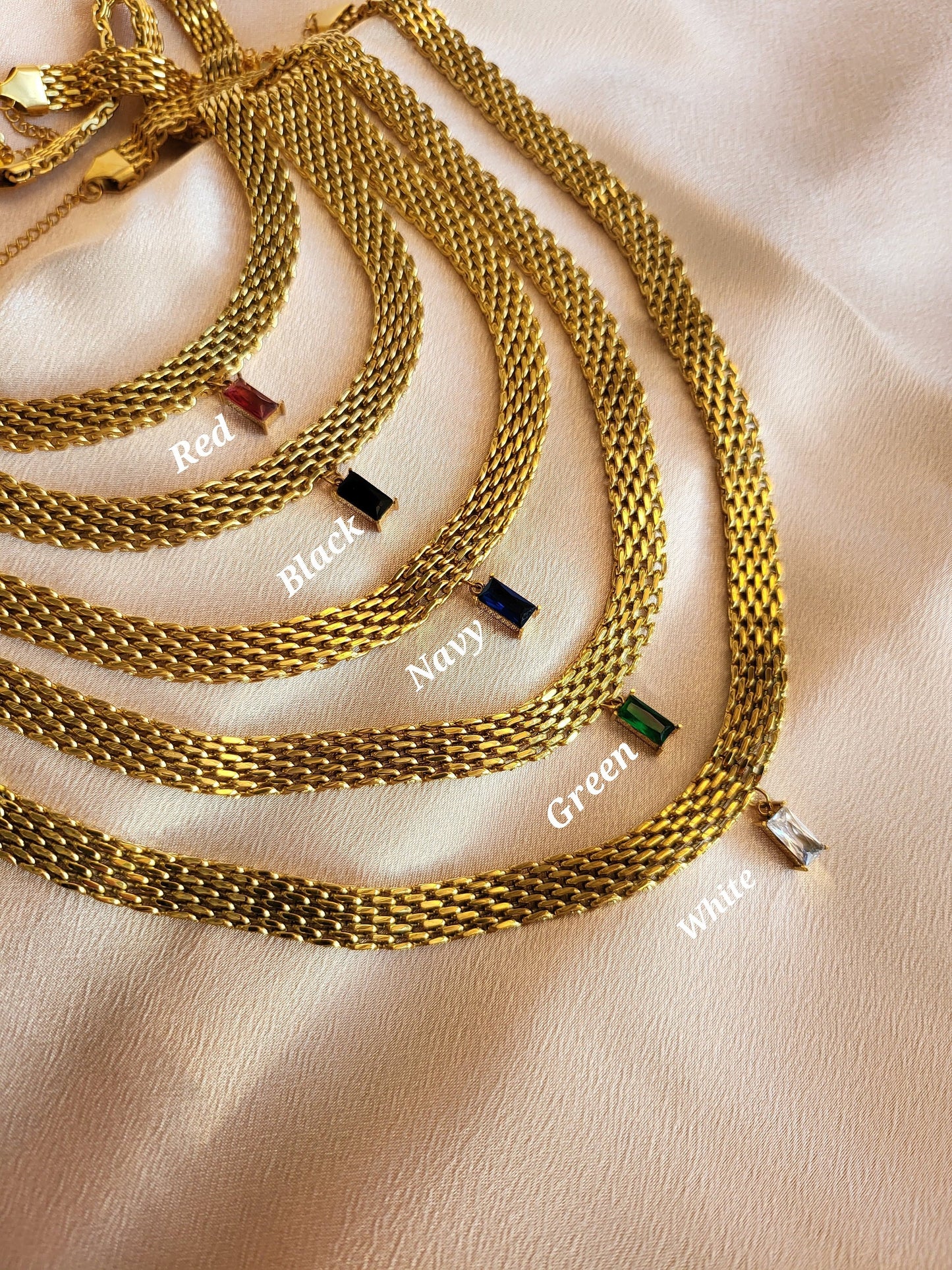 Gold Mesh Necklace, Non Tarnish Bracelet, WATERPROOF.