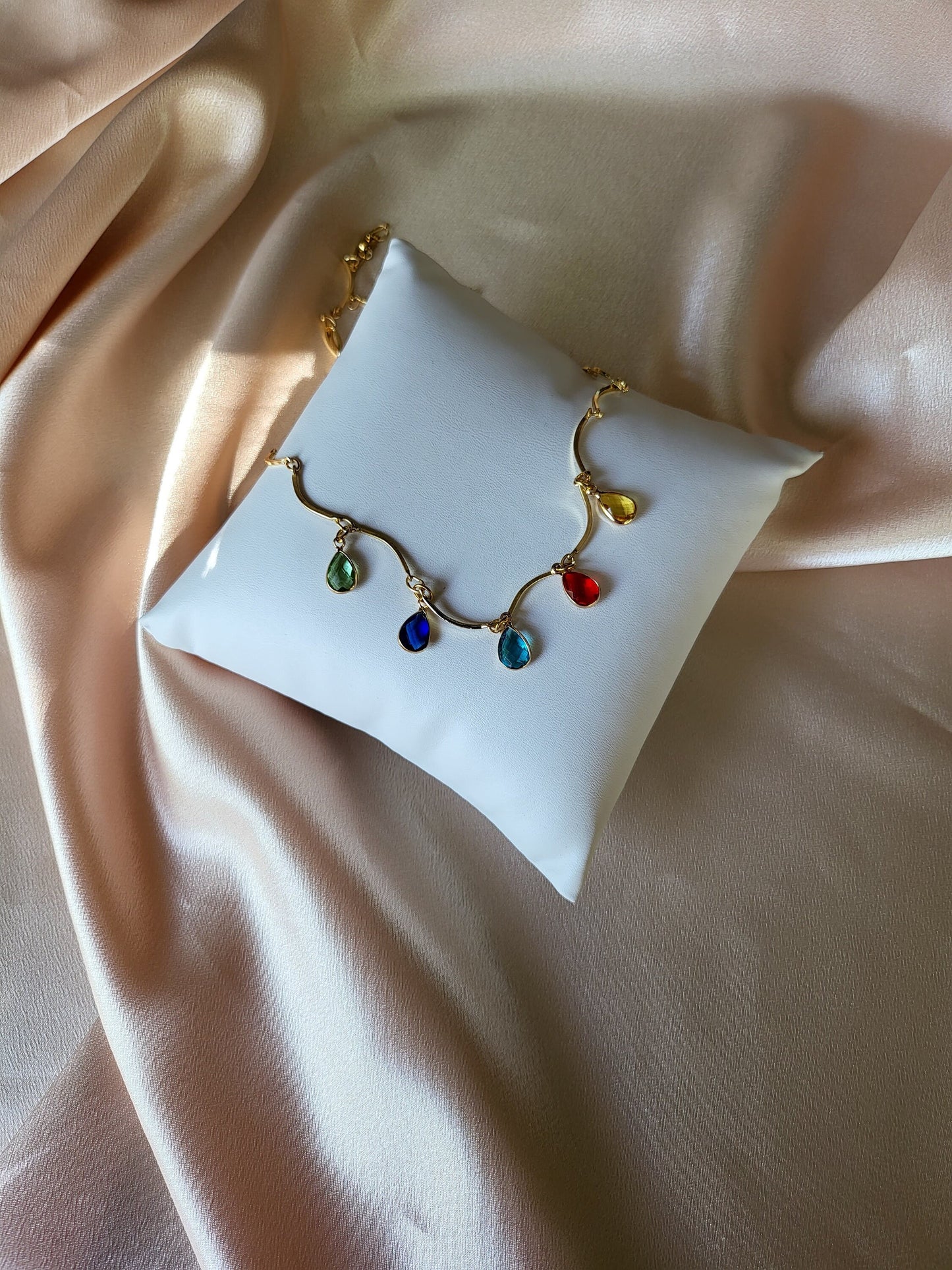 Gold Filled Half Moon Chain Necklace, Birthstone Necklace,WATERPROOF.