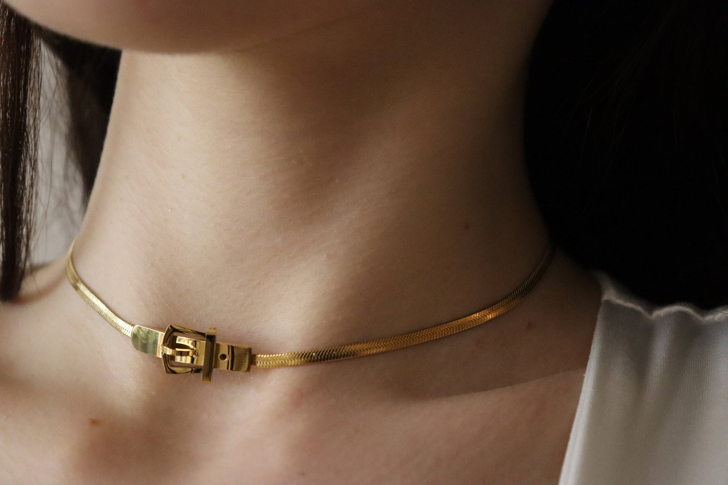 18K Gold Filled Herringbone Locked Necklace, Snake Bracelet.