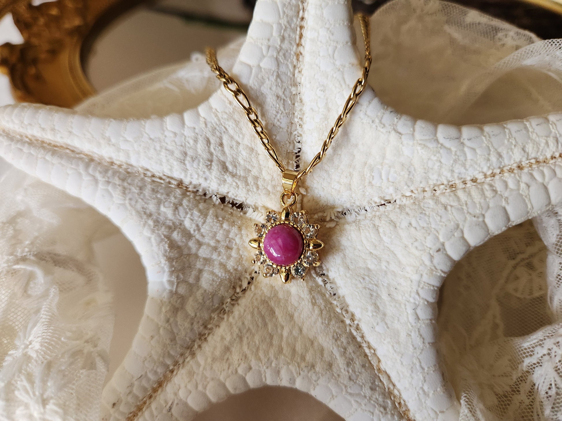 Gold Dark Pink Jade Necklace,Good Luck And Peace Pendant, WATERPROOF Adjustable Chains.