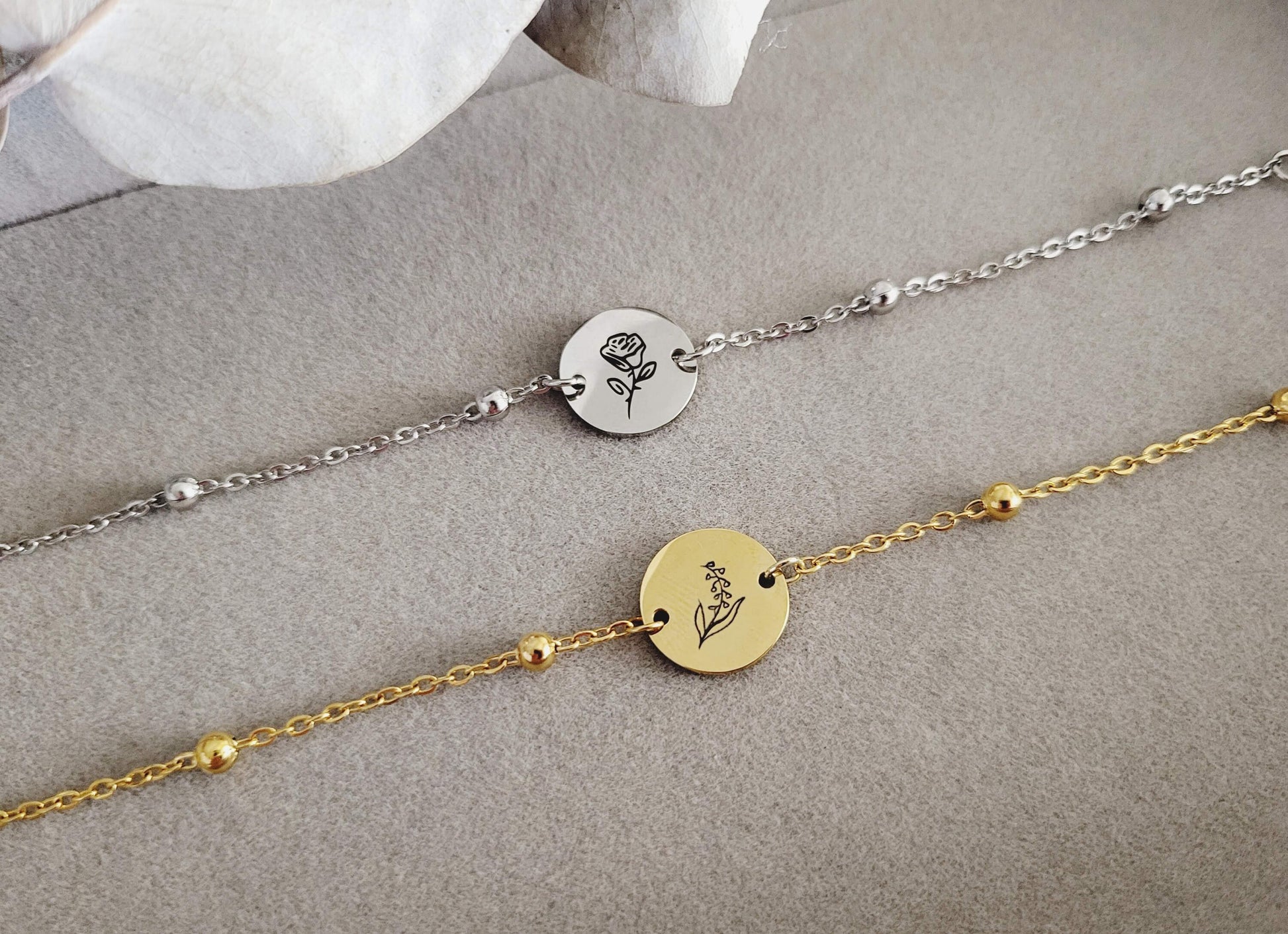 Gold Filled Custom Engraved Birth Month Flower Necklace, WATERPROOF, Birthday Gift.