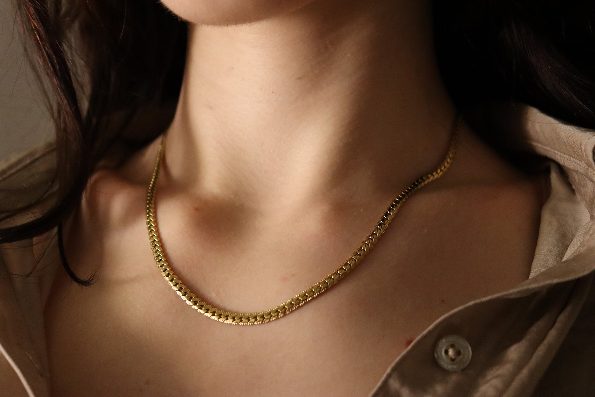 Gold Filled Snake Chain Necklace,Square Zircon Pendant Necklace,WATERPROOF.