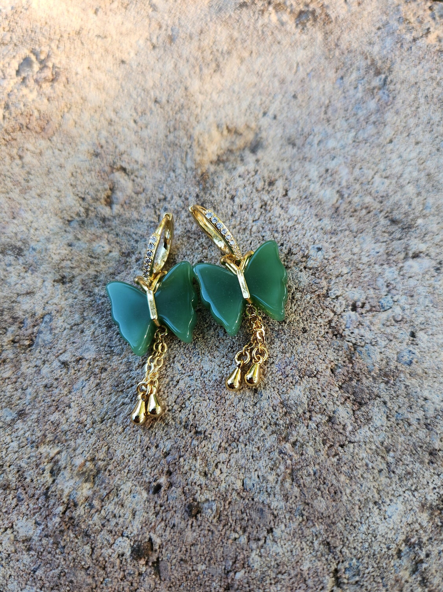 Gold Filled Butterfly Jade Earrings, WATERPROOF Jade Necklace, Gifts for Her.