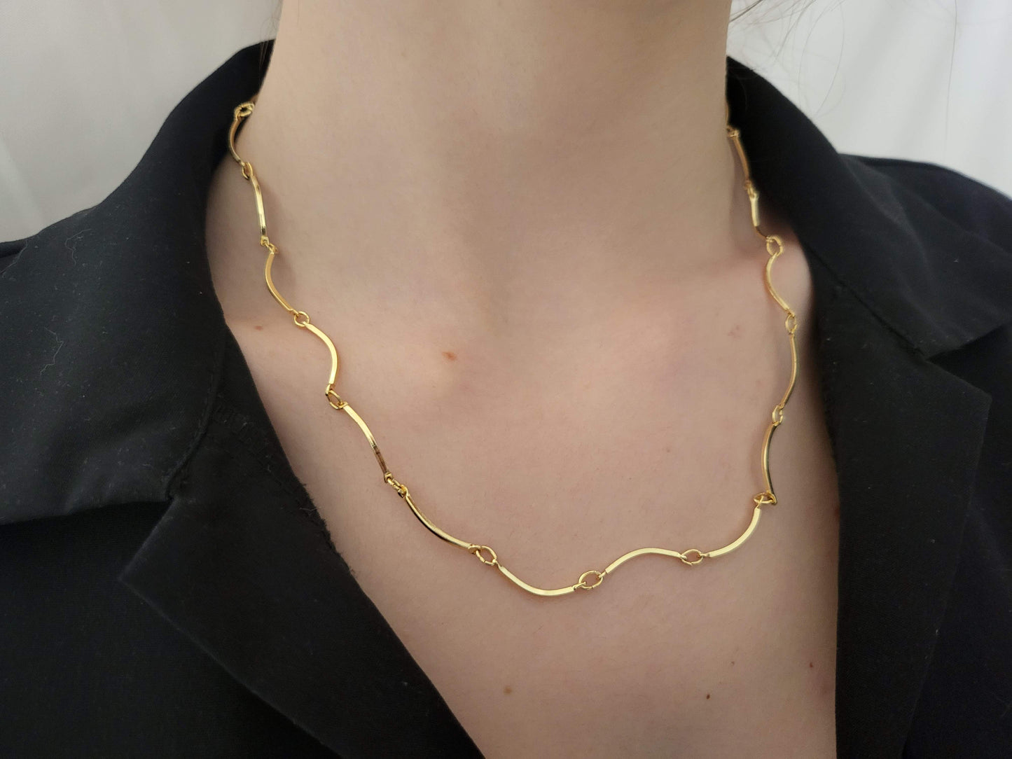 Gold Filled Half Moon Chain Necklace, Birthstone Necklace,WATERPROOF.