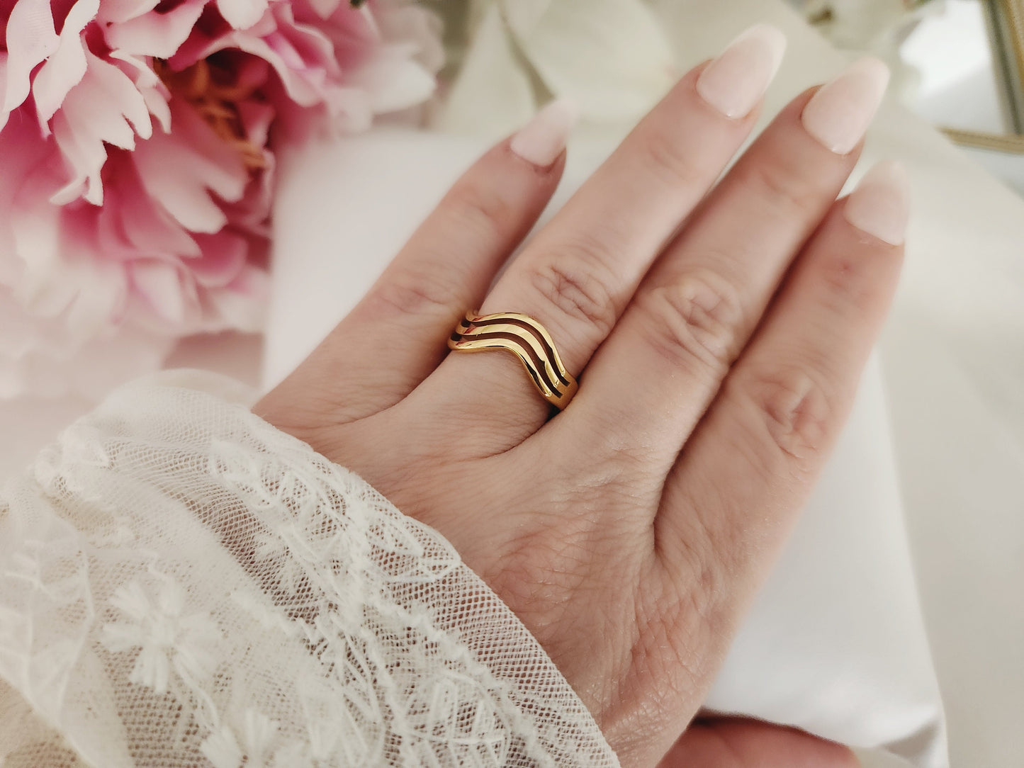 Gold Filled Triple Band Ring , Waterproof , High Quality, Birthday Gift.