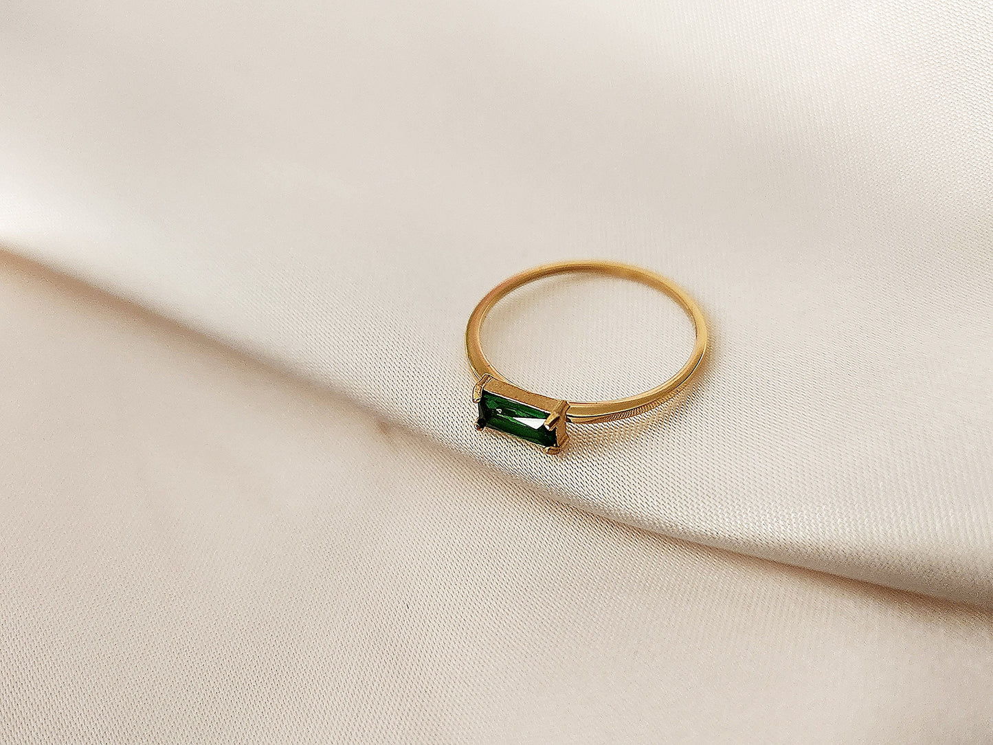 Gold Filled Emerald Signet Ring , Birthstone Rings Gift, Gift for Her , Tarnish Free Jewelry.