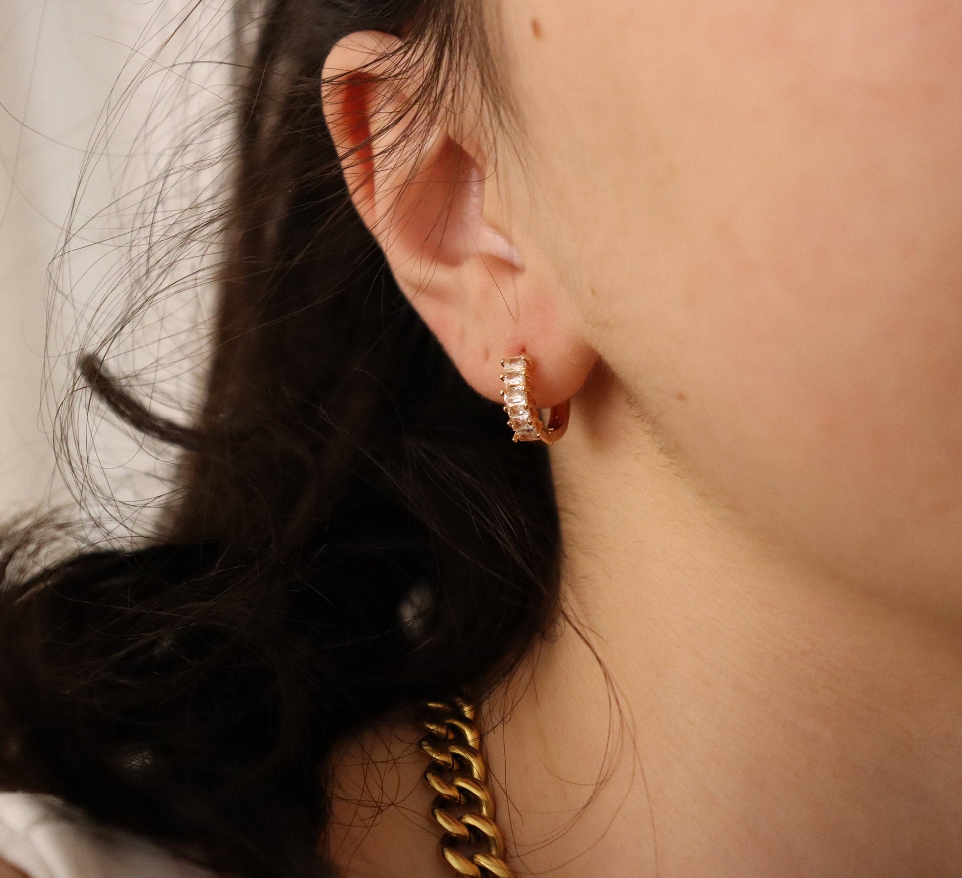 Gold Filled Hoop CZ Earrings ,Minimalist Jewelry, Birthday Gift.