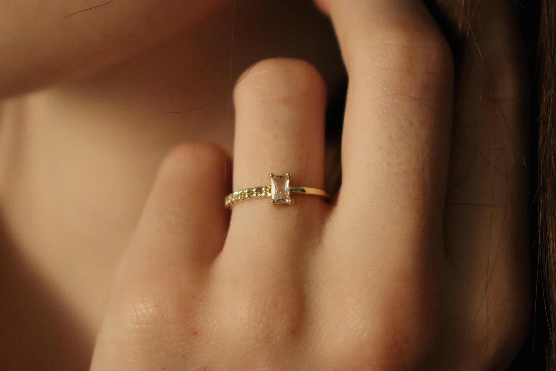 Gold Filled Anniversary Square Zircon Ring , Minimalist Jewelry.