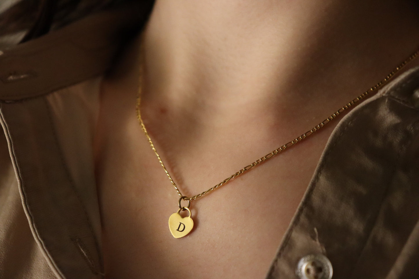 Custom Gold Initial Name Heart Necklace, WATERPROOF Adjustable Chains.