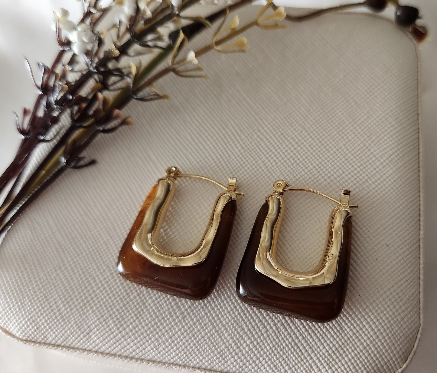 Gold Chunky Modern Earrings, Gemstone Summer Jewelry, Thick Earrings, Natural Stone Earrings.