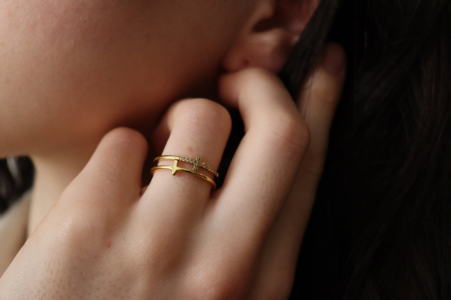 Gold Filled Cross Ring , Waterproof , High Quality , Minimalist Gift.