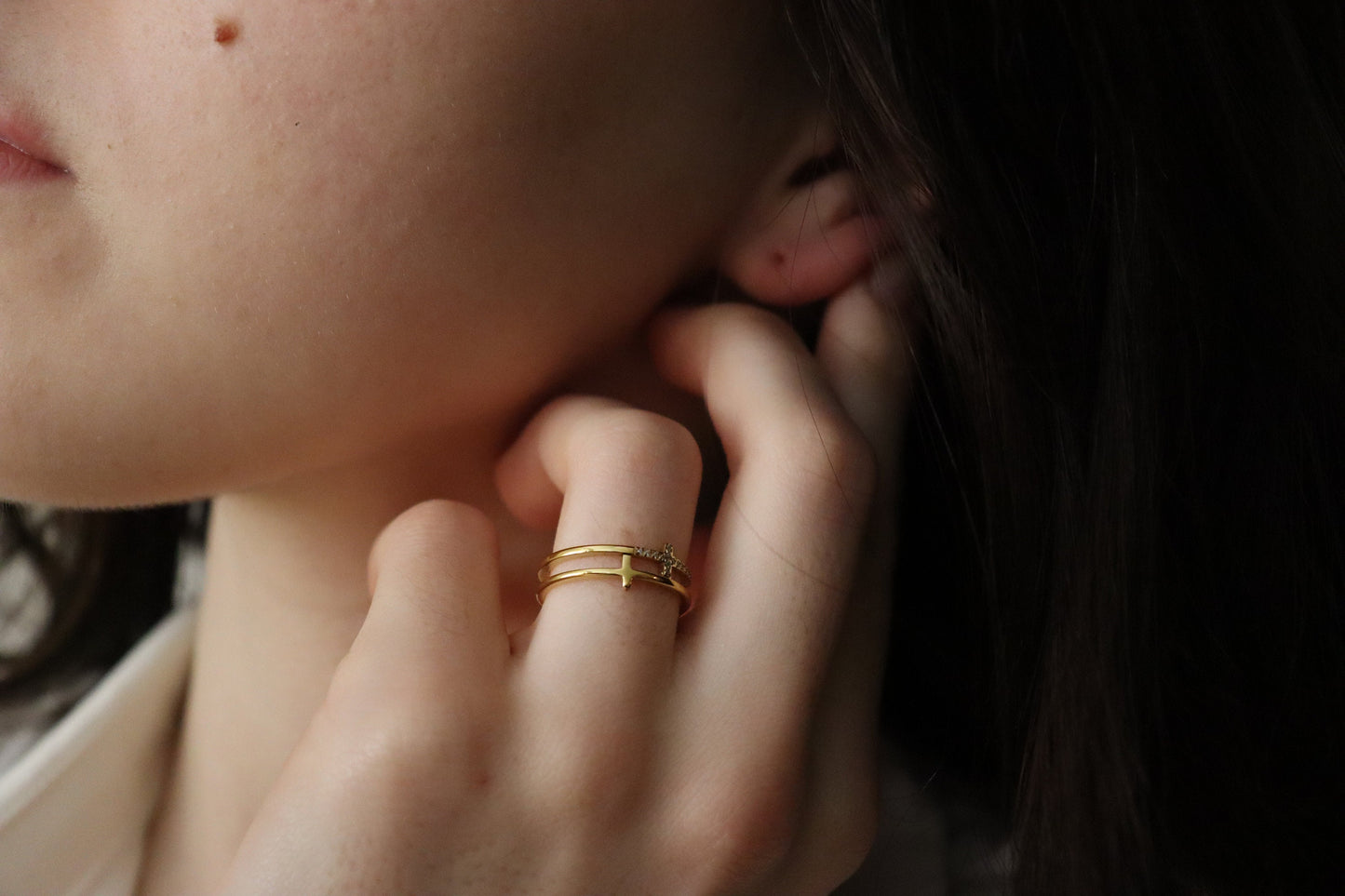 Gold Filled Cross Ring , Waterproof , High Quality , Minimalist Gift.