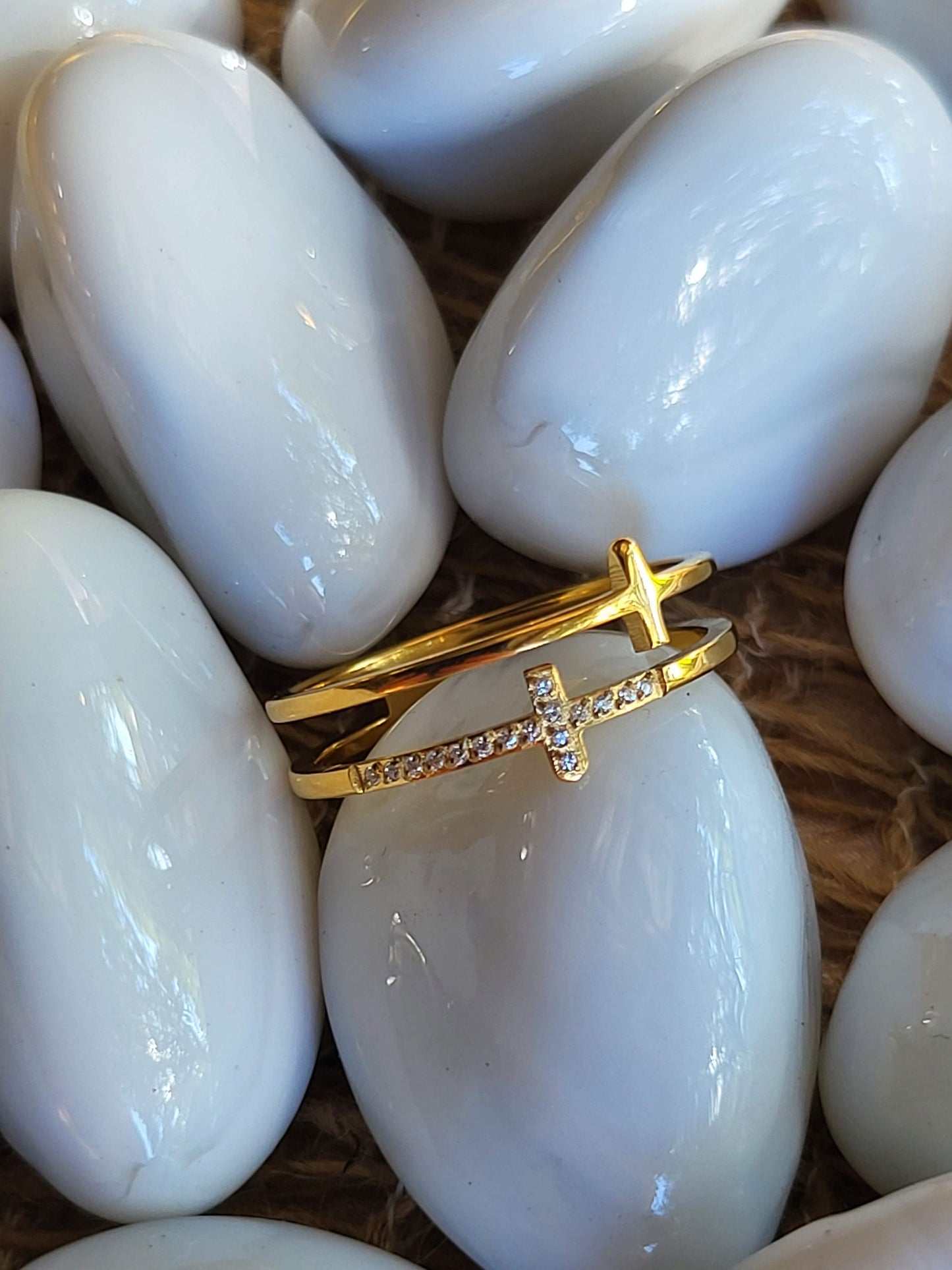 Gold Filled Cross Ring , Waterproof , High Quality , Minimalist Gift.