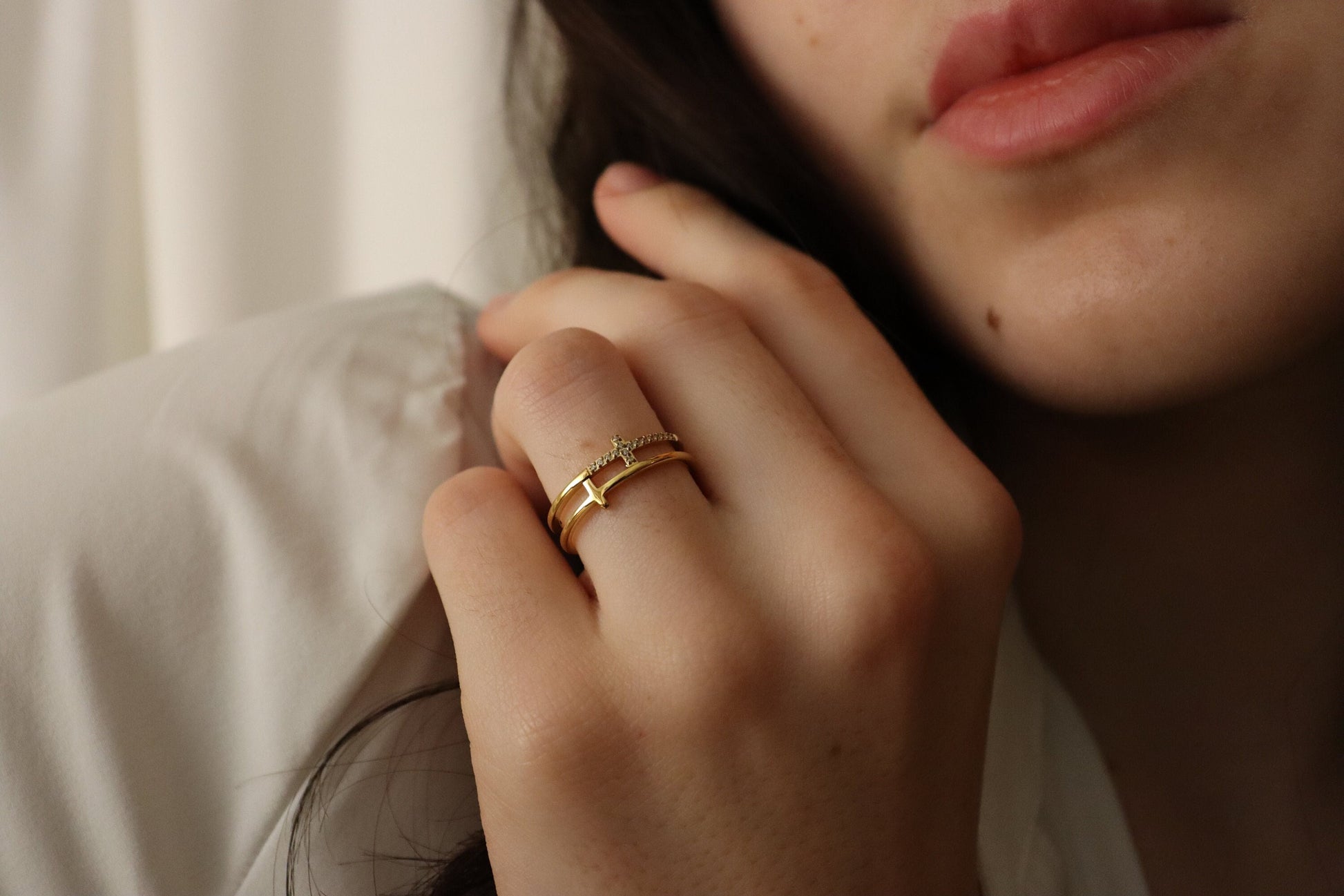 Gold Filled Cross Ring , Waterproof , High Quality , Minimalist Gift.