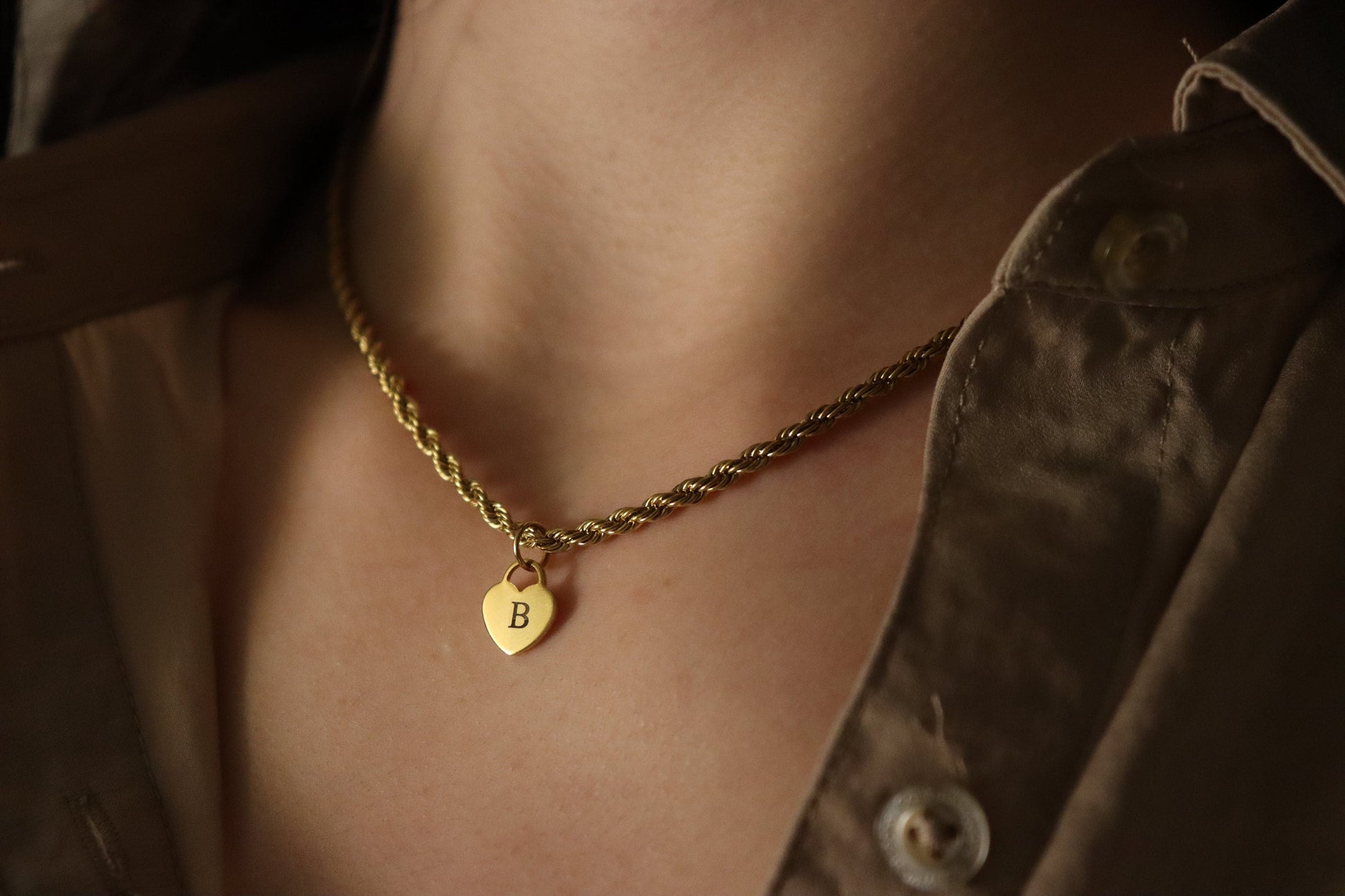 Custom Gold Initial Name Heart Necklace, WATERPROOF Adjustable Chains.