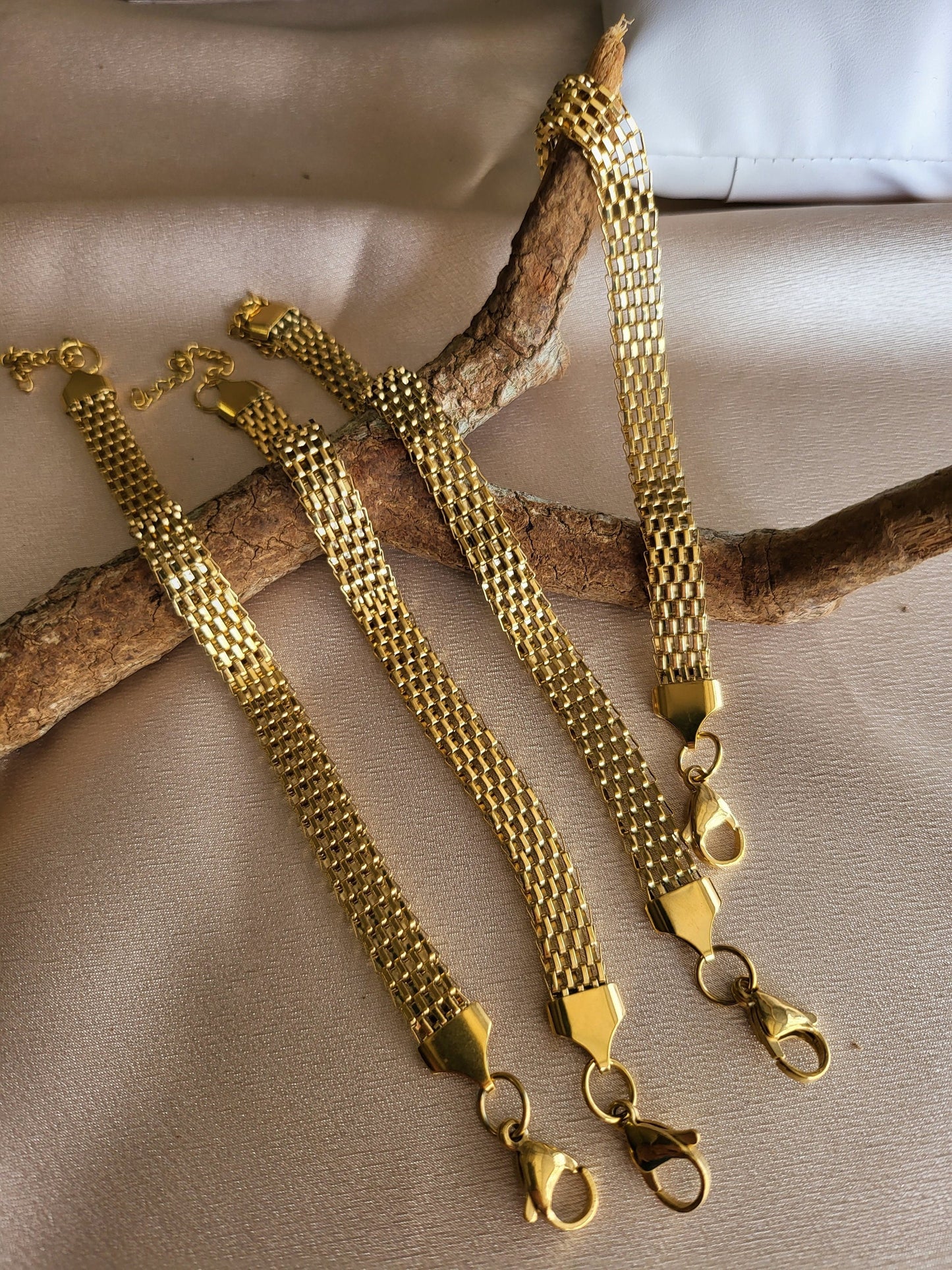 Gold Mesh Necklace, Non Tarnish Bracelet, WATERPROOF.