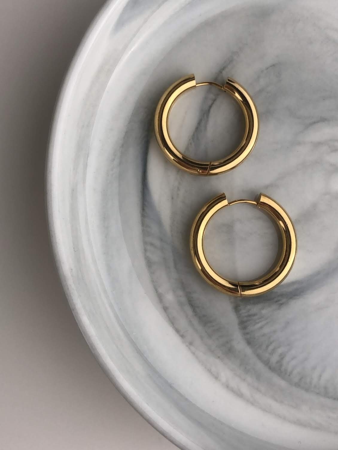 Gold Filled Hoop Earrings, Thick Hoop Earrings, Chunky Huggie Hoop Earrings For Women, Waterproof Jewelry.