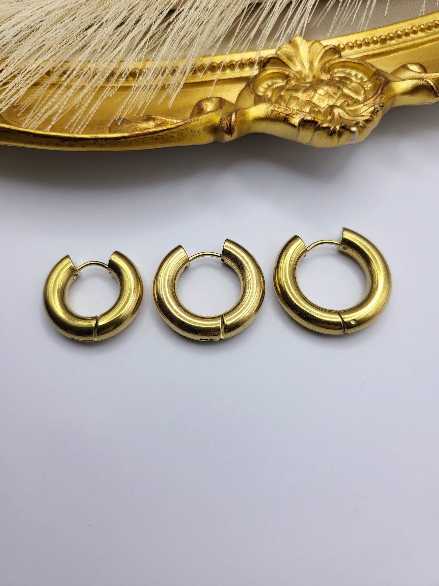 Gold Filled Hoop Earrings, Thick Hoop Earrings, Chunky Huggie Hoop Earrings For Women, Waterproof Jewelry.