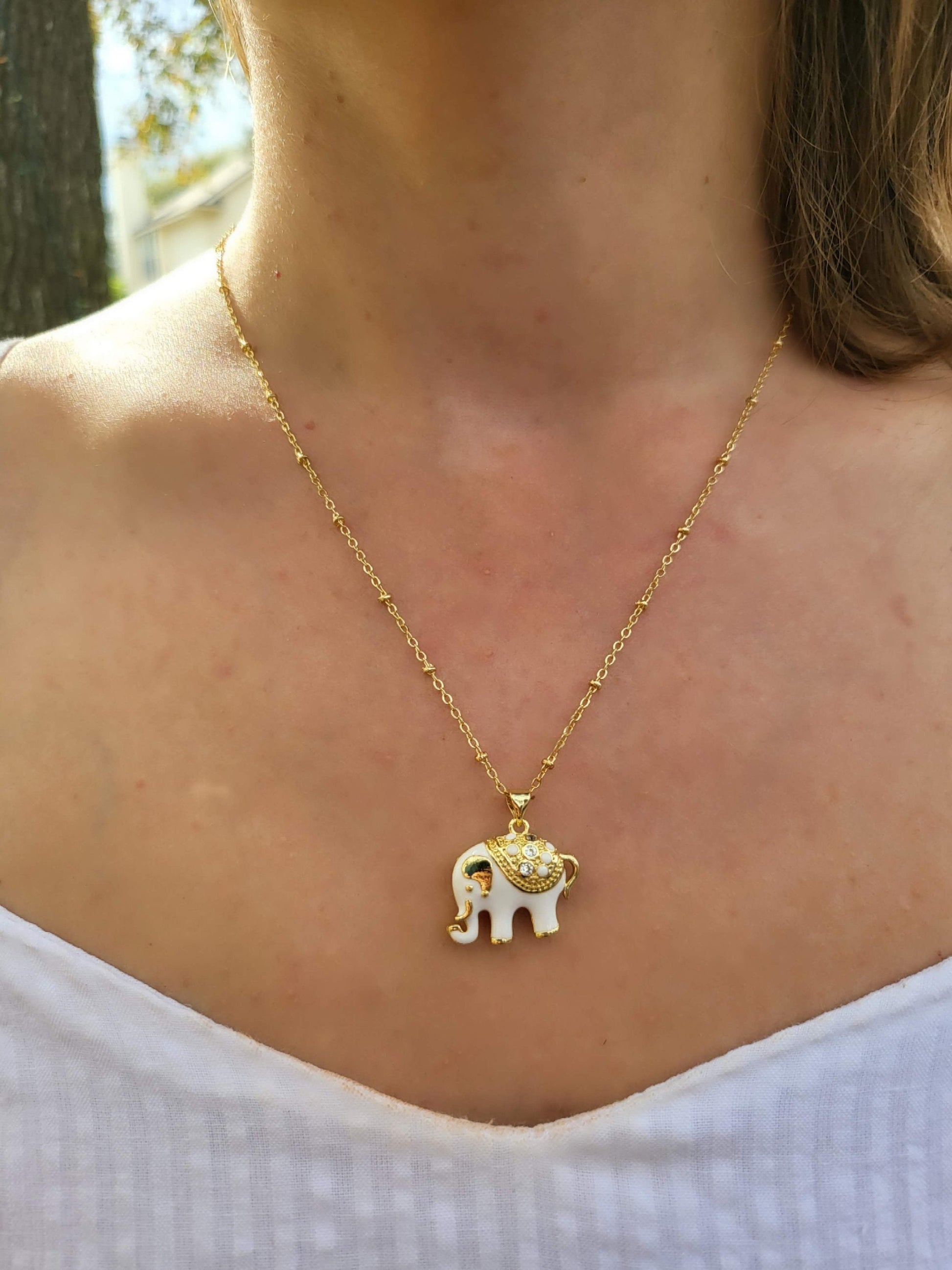 Gold Filled Elephant Necklace, WATERPROOF Adjustable Chains, Gift For Her.