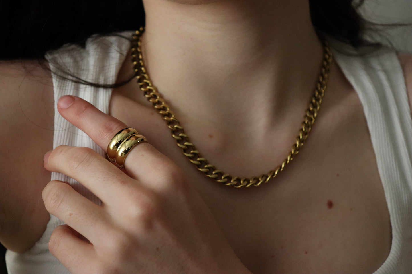 Gold Double Layered Chunky Ring , Waterproof , Everyday Jewelry .