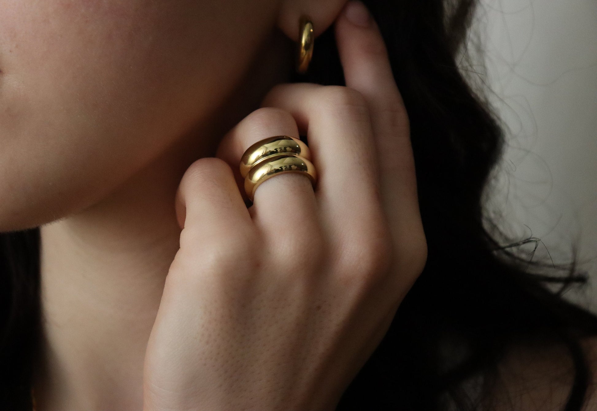 Gold Double Layered Chunky Ring , Waterproof , Everyday Jewelry .