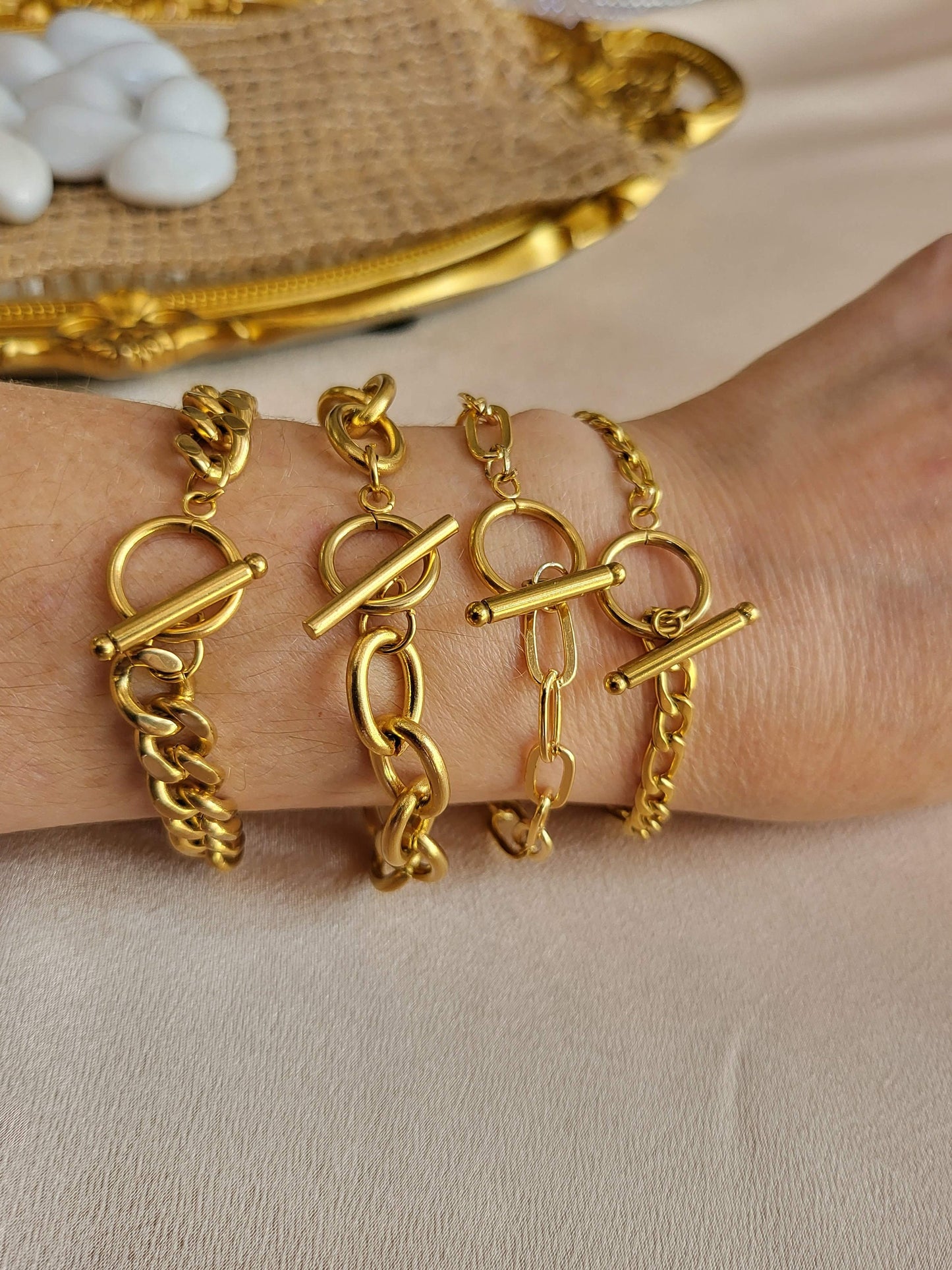 Gold Filled Non Tarnish Toggle Claps Chain Bracelet,WATERPROOF.