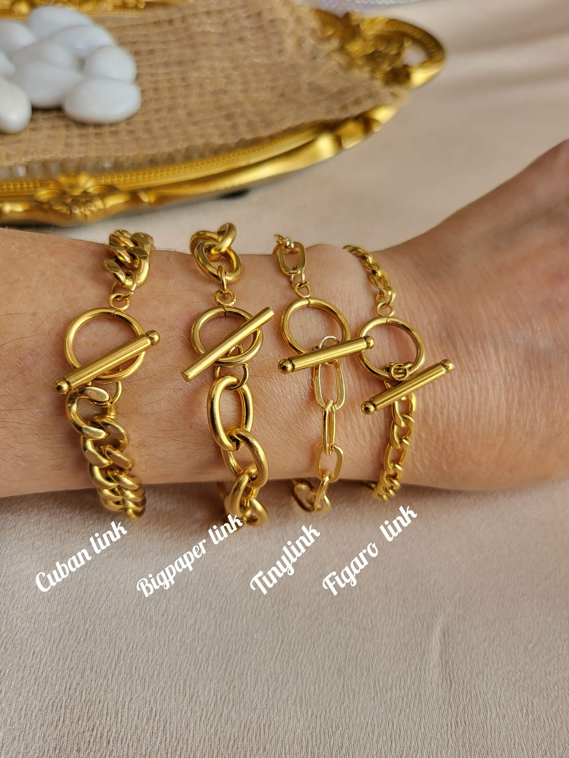 Gold Filled Non Tarnish Toggle Claps Chain Bracelet,WATERPROOF.