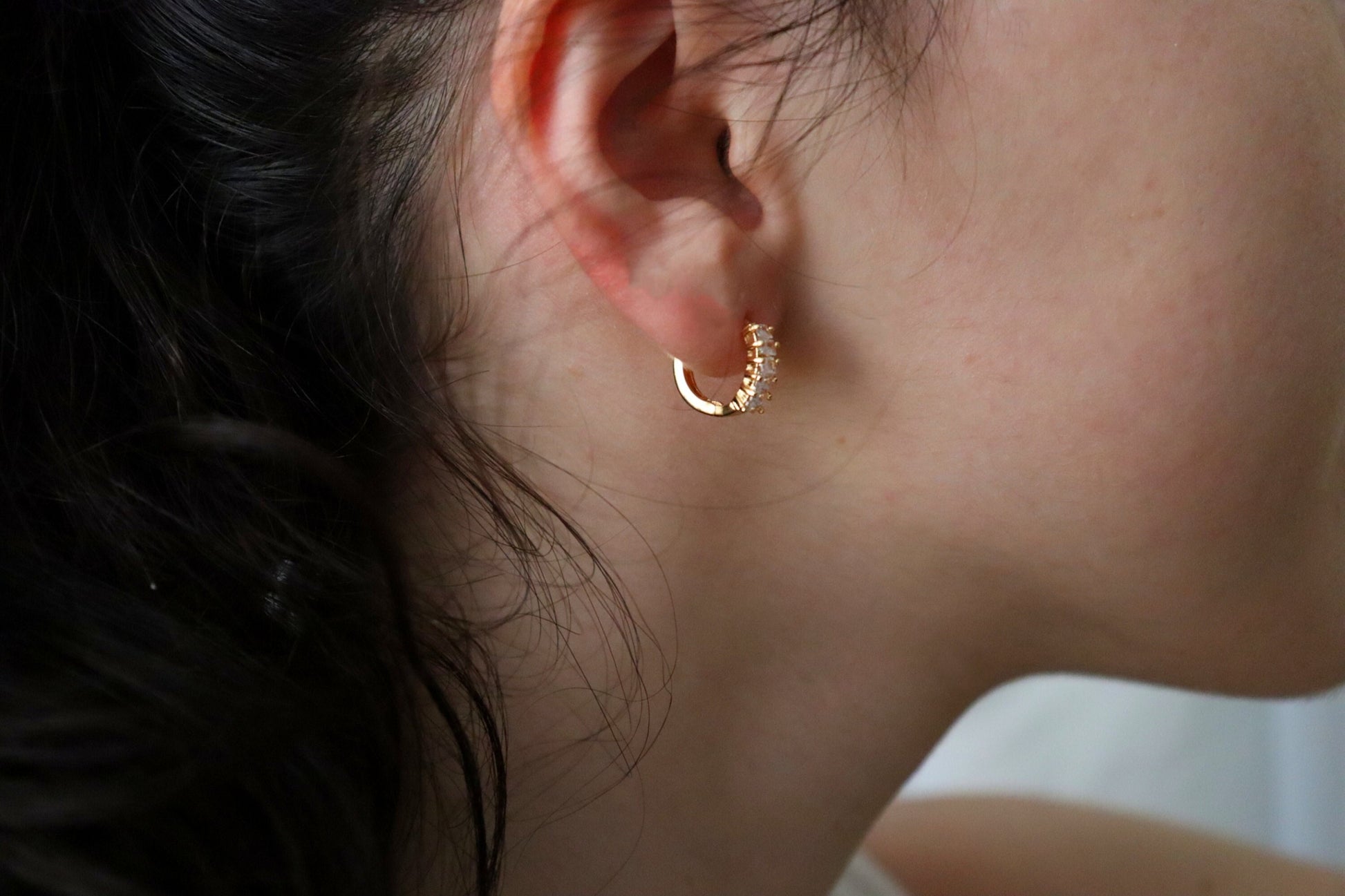 Gold Filled Hoop CZ Earrings ,Minimalist Jewelry, Birthday Gift.