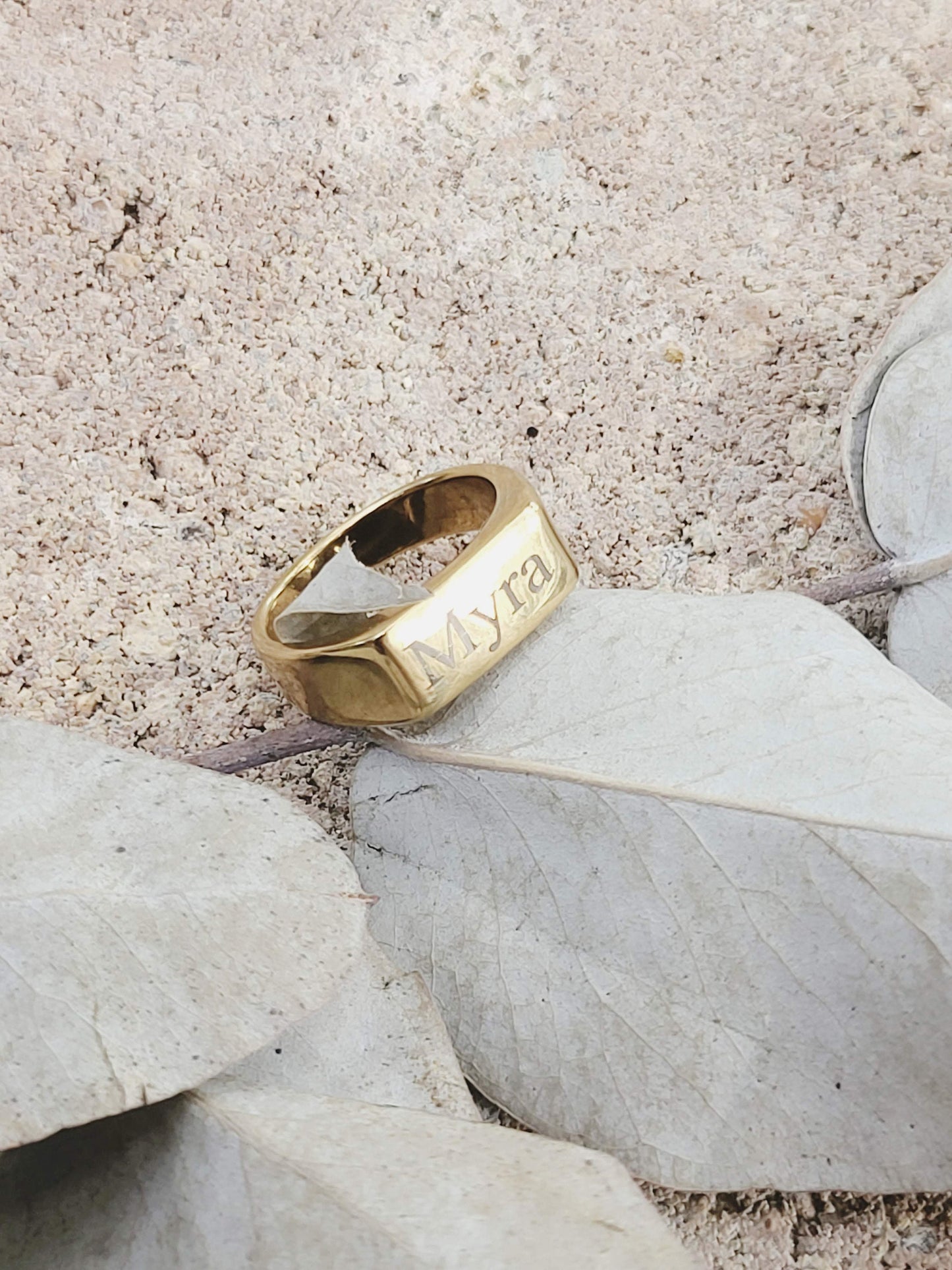 Custom Gold Filled Engraved Rectangle Ring, Waterproof , High Quality Gift.