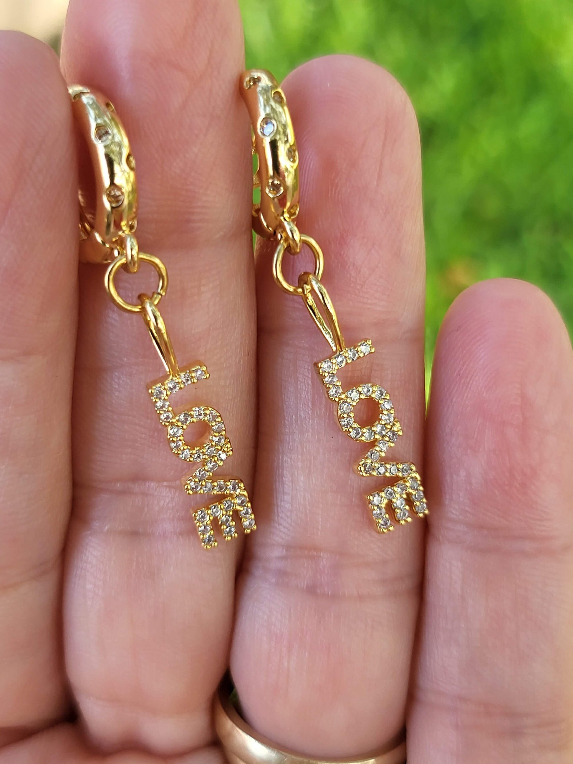 18K Gold Love Earrings, WATERPROOF,Gift For Her .