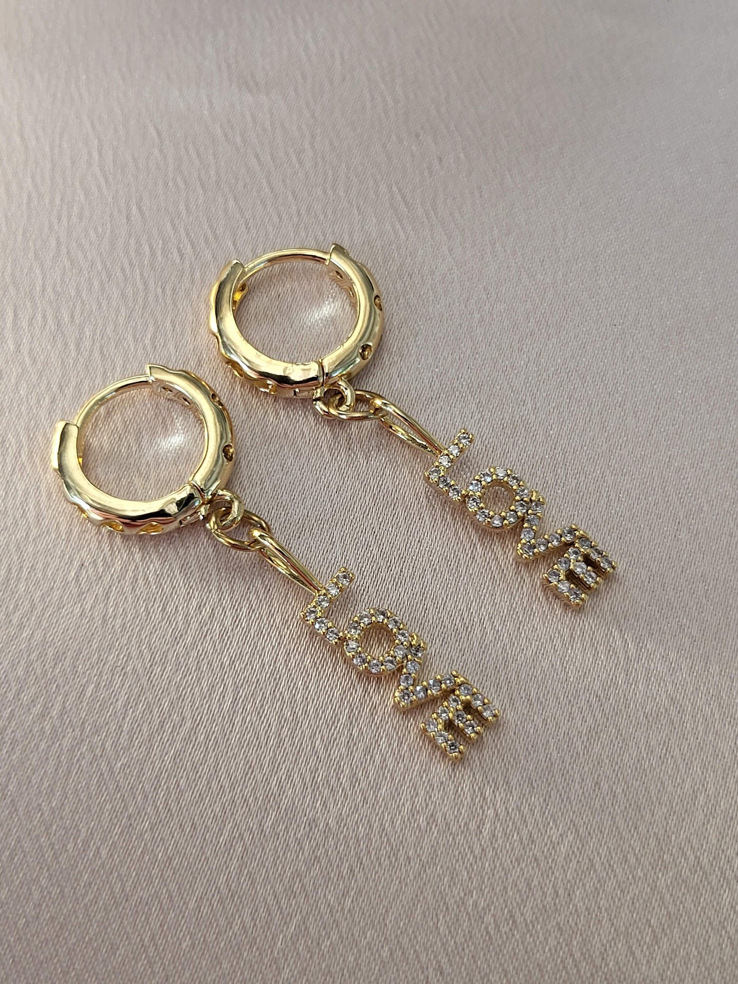 18K Gold Love Earrings, WATERPROOF,Gift For Her .