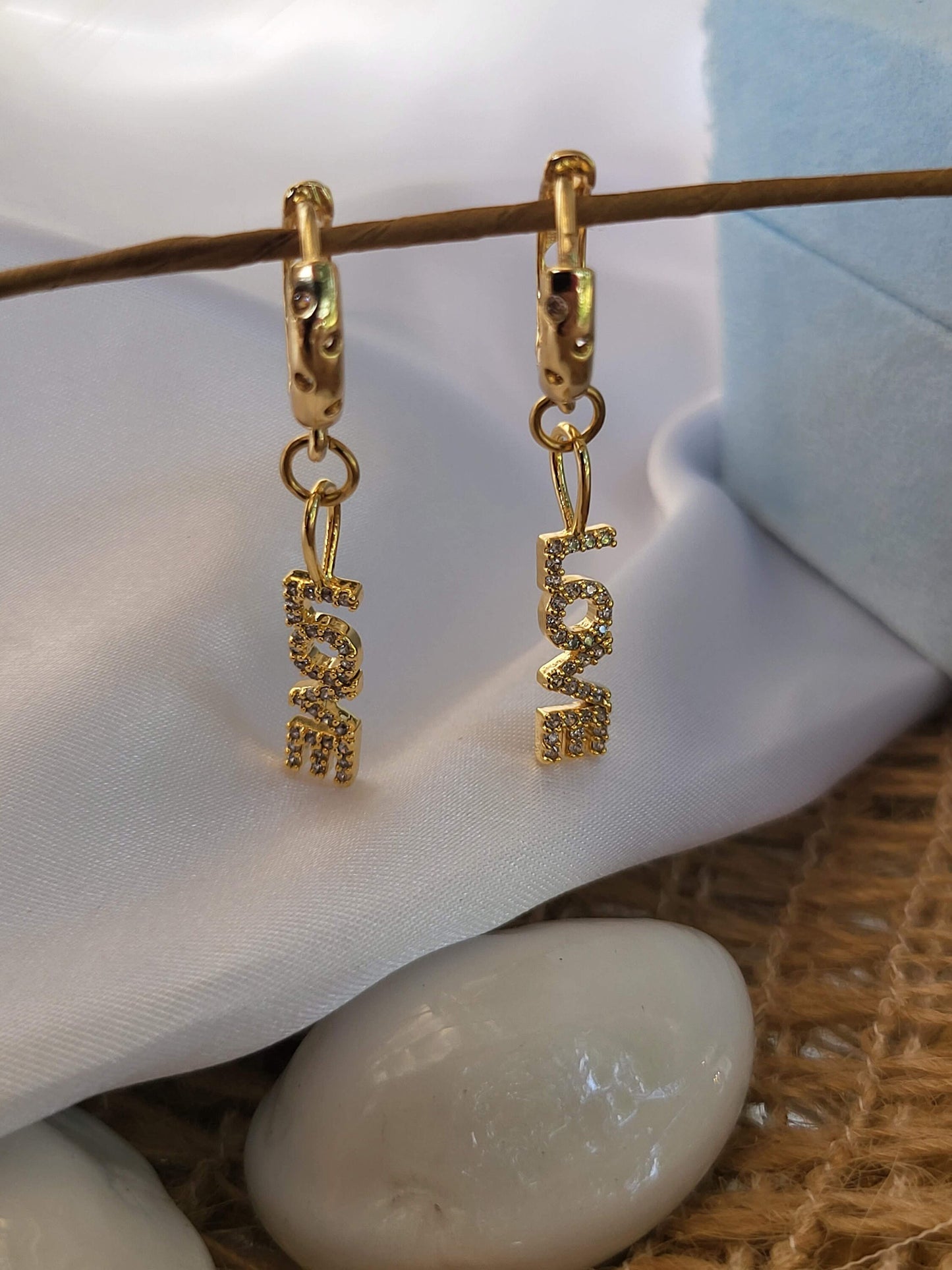 18K Gold Love Earrings, WATERPROOF,Gift For Her .