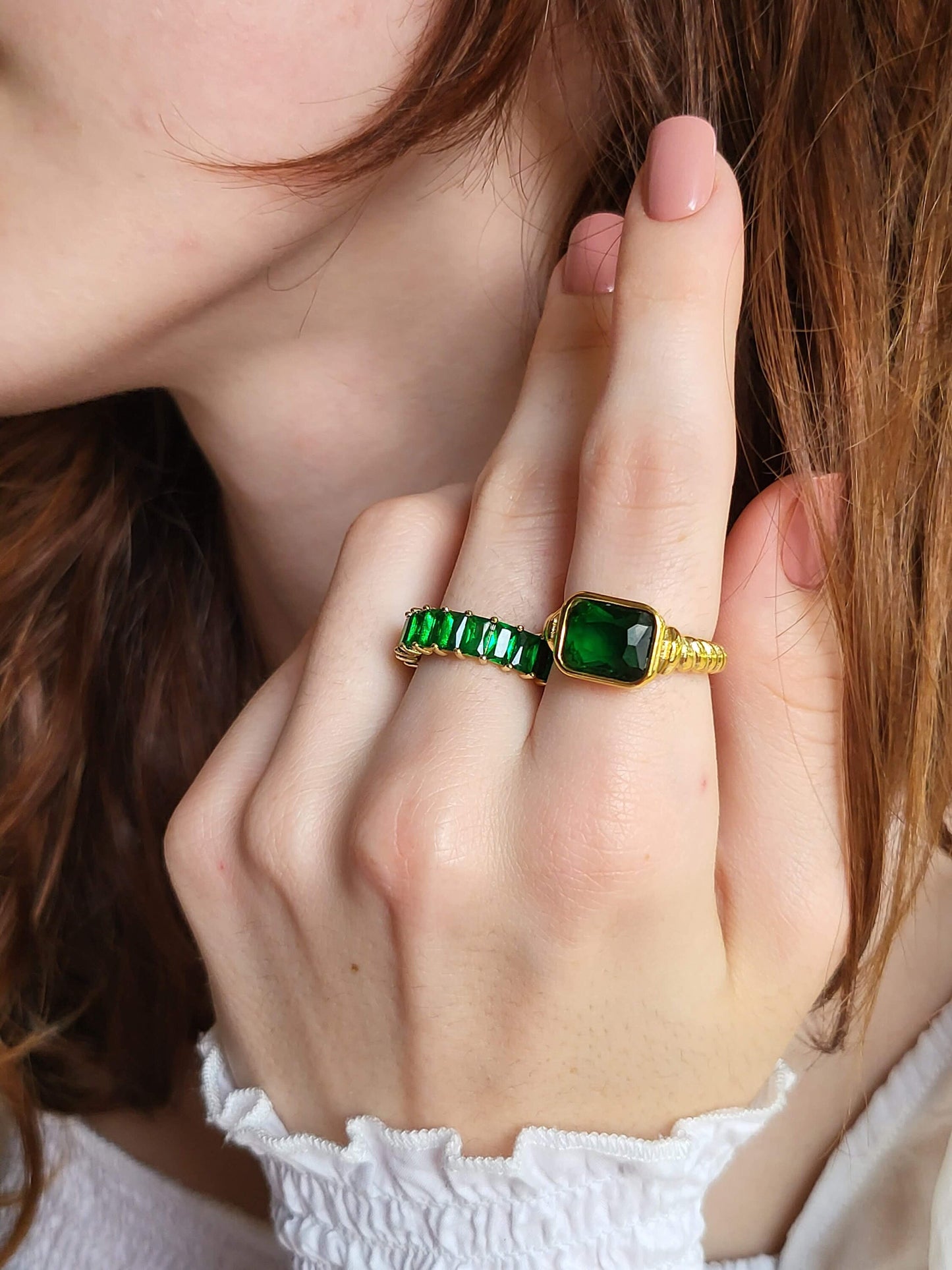 Gold Filled Emerald, Black ,Pink Signet Ring , Waterproof , High Quality, Birthday Gift.