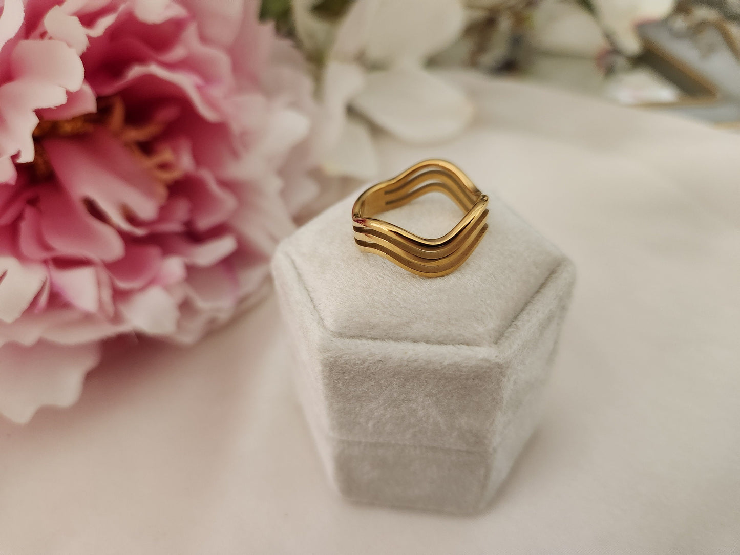 Gold Filled Triple Band Ring , Waterproof , High Quality, Birthday Gift.