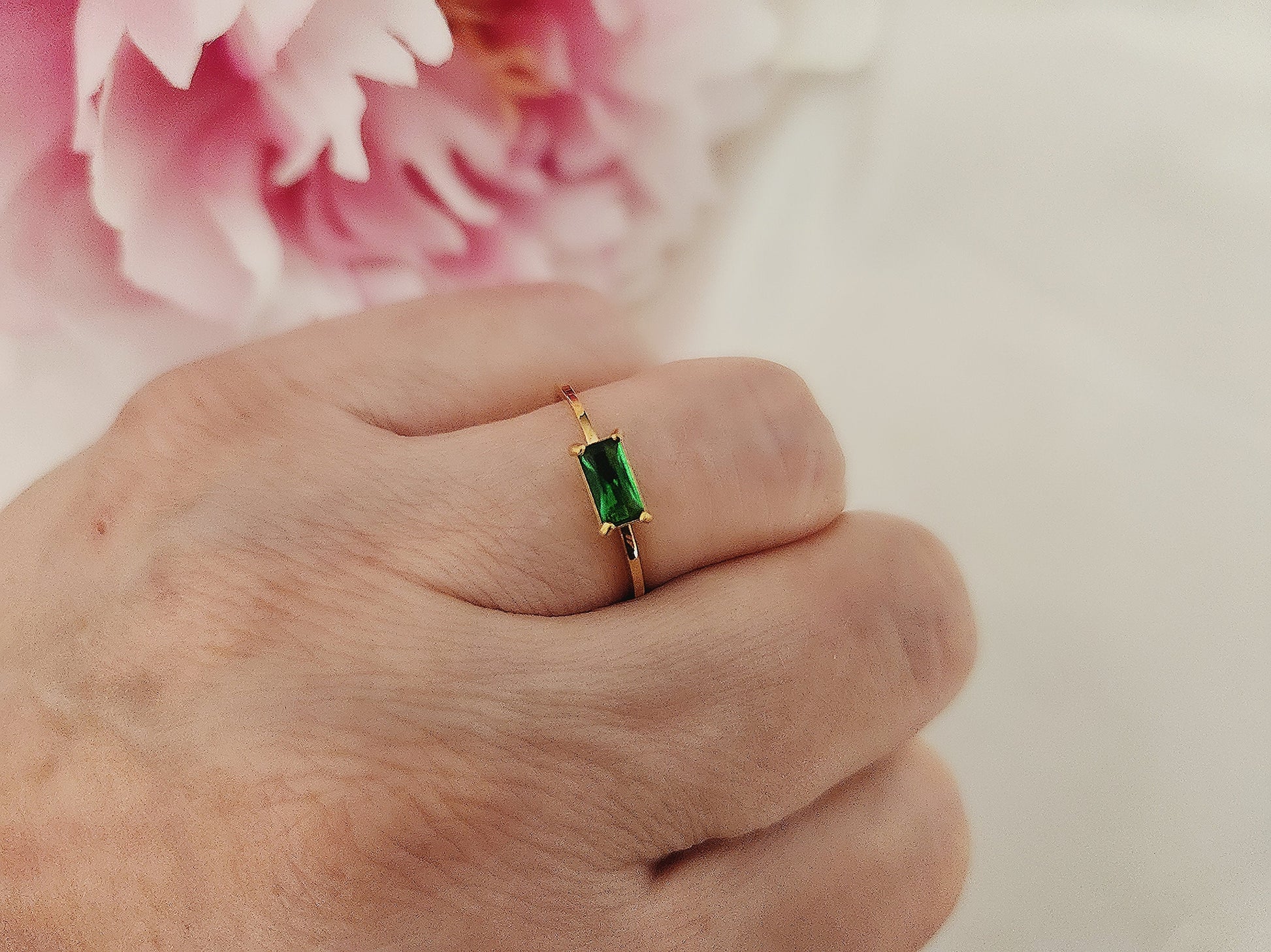 Gold Filled Emerald Signet Ring , Birthstone Rings Gift, Gift for Her , Tarnish Free Jewelry.