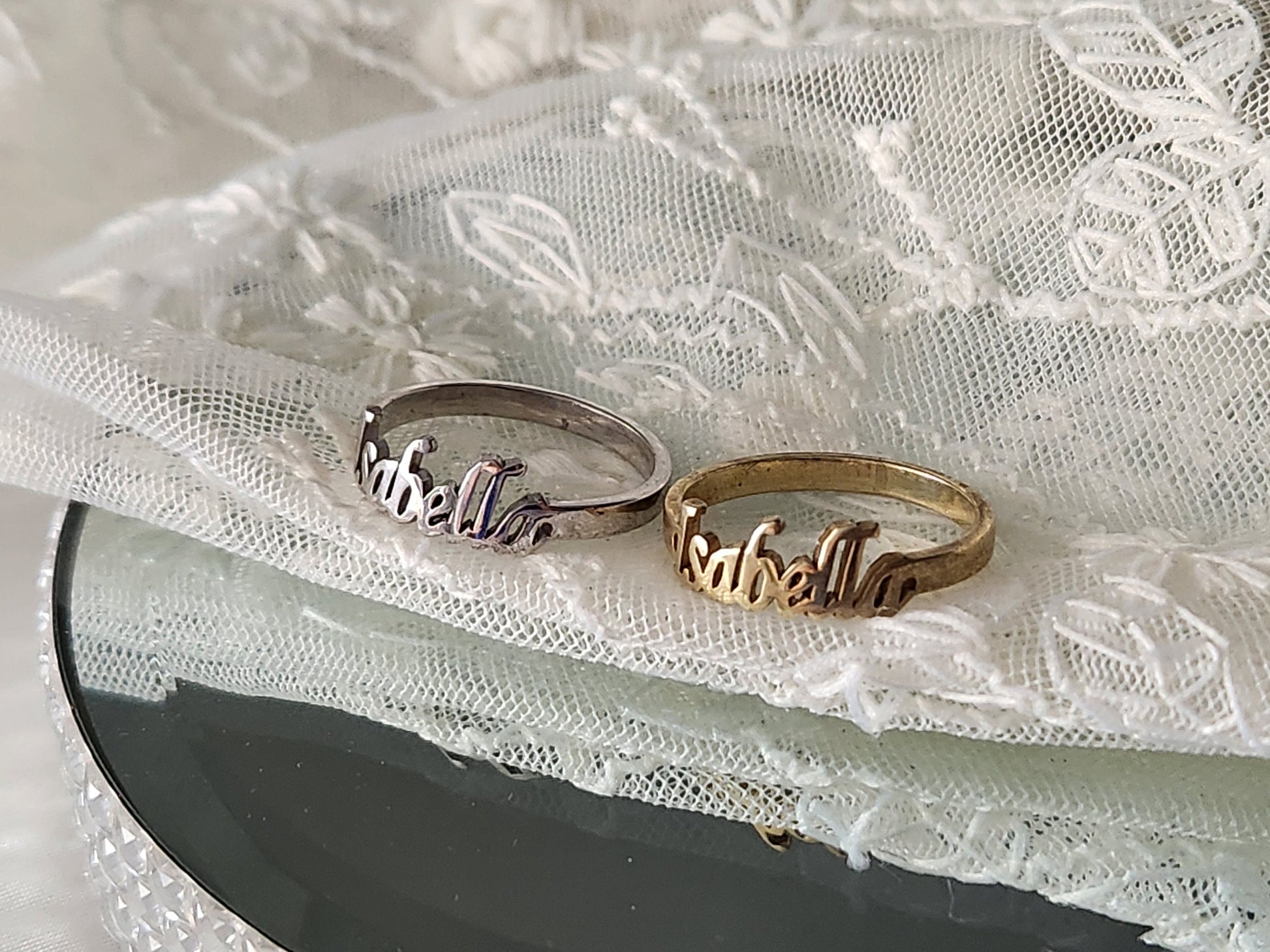 Sterling silver Name ring , Gold Double name ring ,Waterproof , Everyday Jewelry .