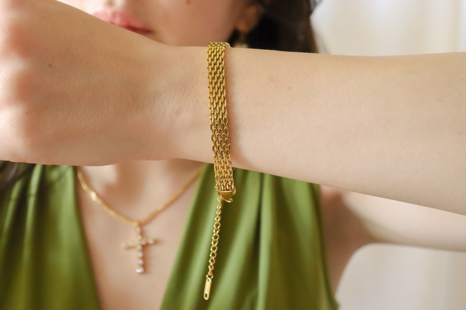 Gold Mesh Bracelet, Non Tarnish Bracelet, WATERPROOF.