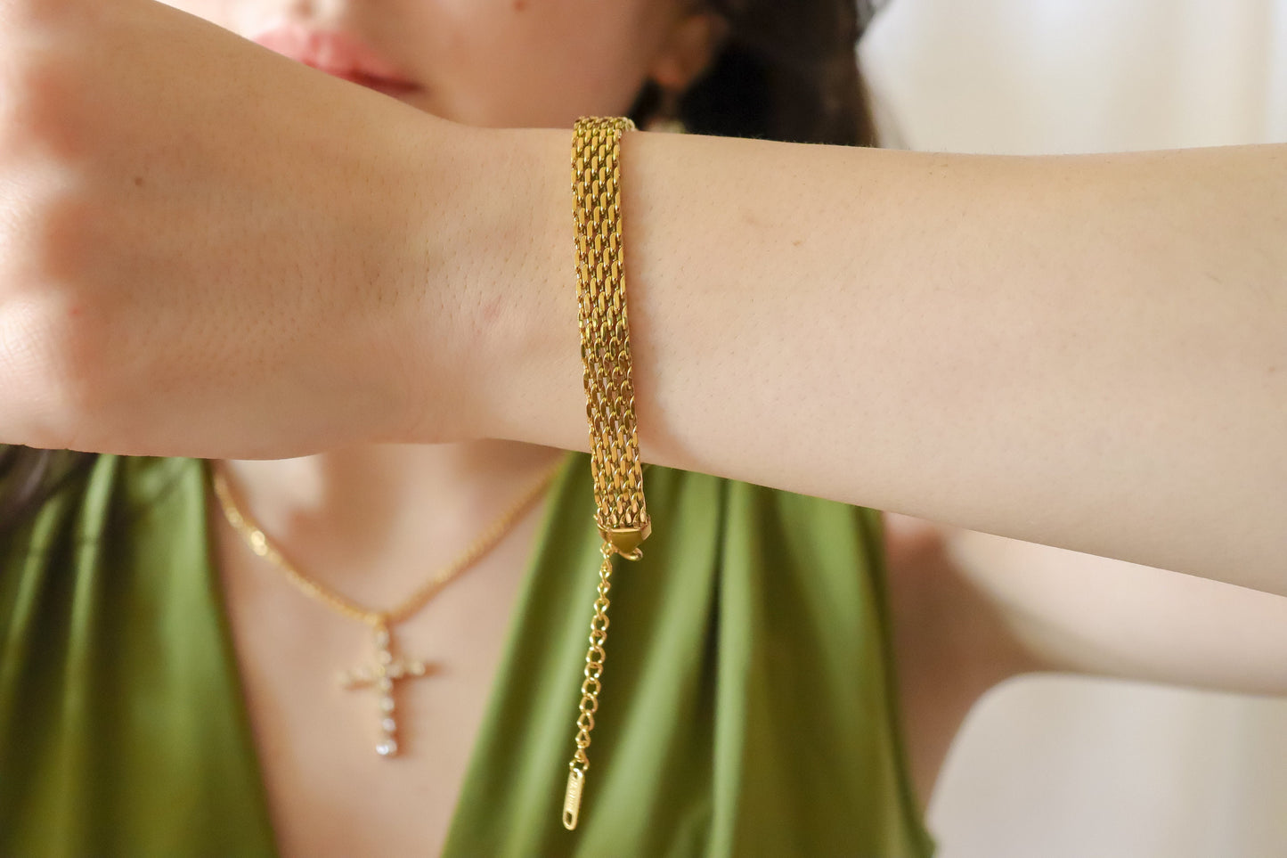 Gold Mesh Necklace, Non Tarnish Bracelet, WATERPROOF.