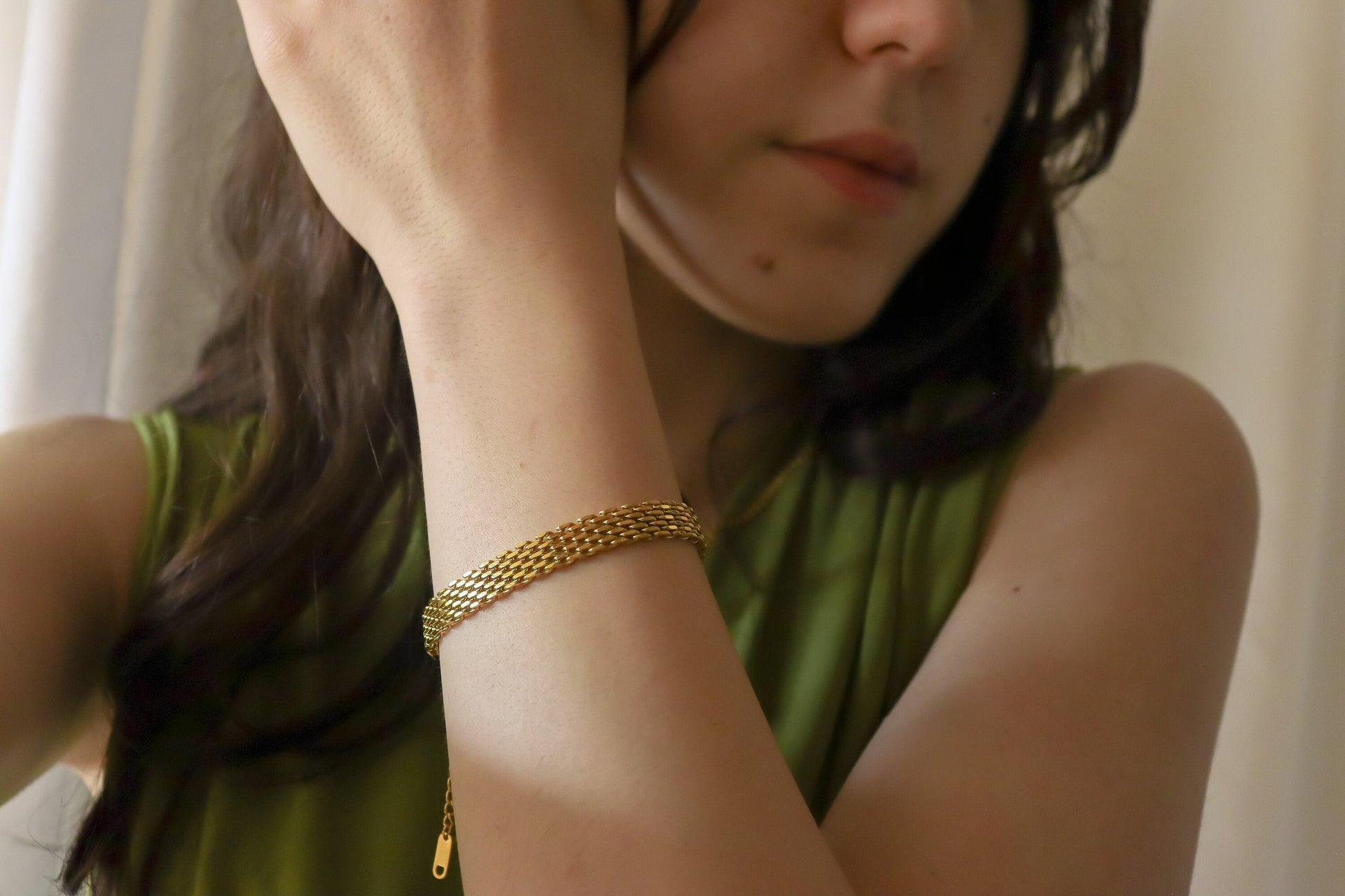 Gold Mesh Bracelet, Non Tarnish Bracelet, WATERPROOF.