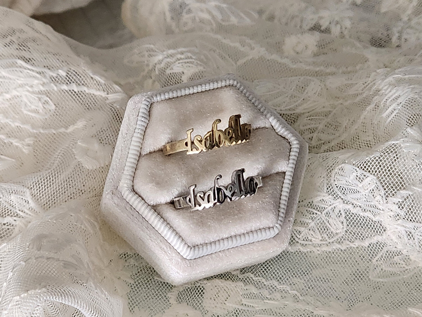 Sterling silver Name ring , Gold Double name ring ,Waterproof , Everyday Jewelry .