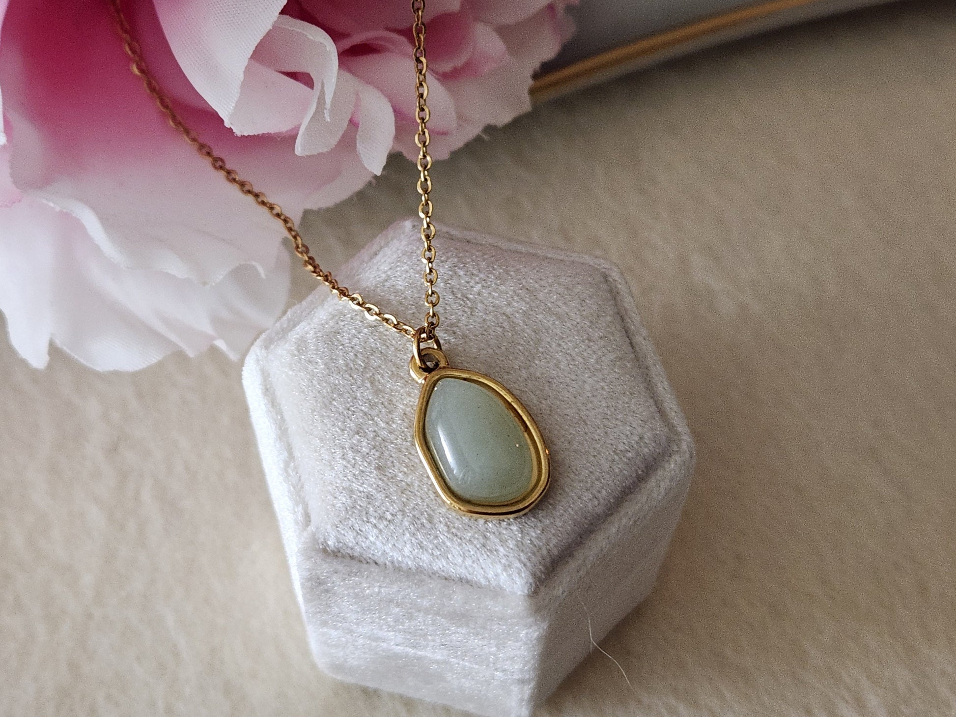 Gold Filled Jade Necklace, Luck Necklace, Stone Pendant Necklace, Gift For Her, Natural Stone Necklace.