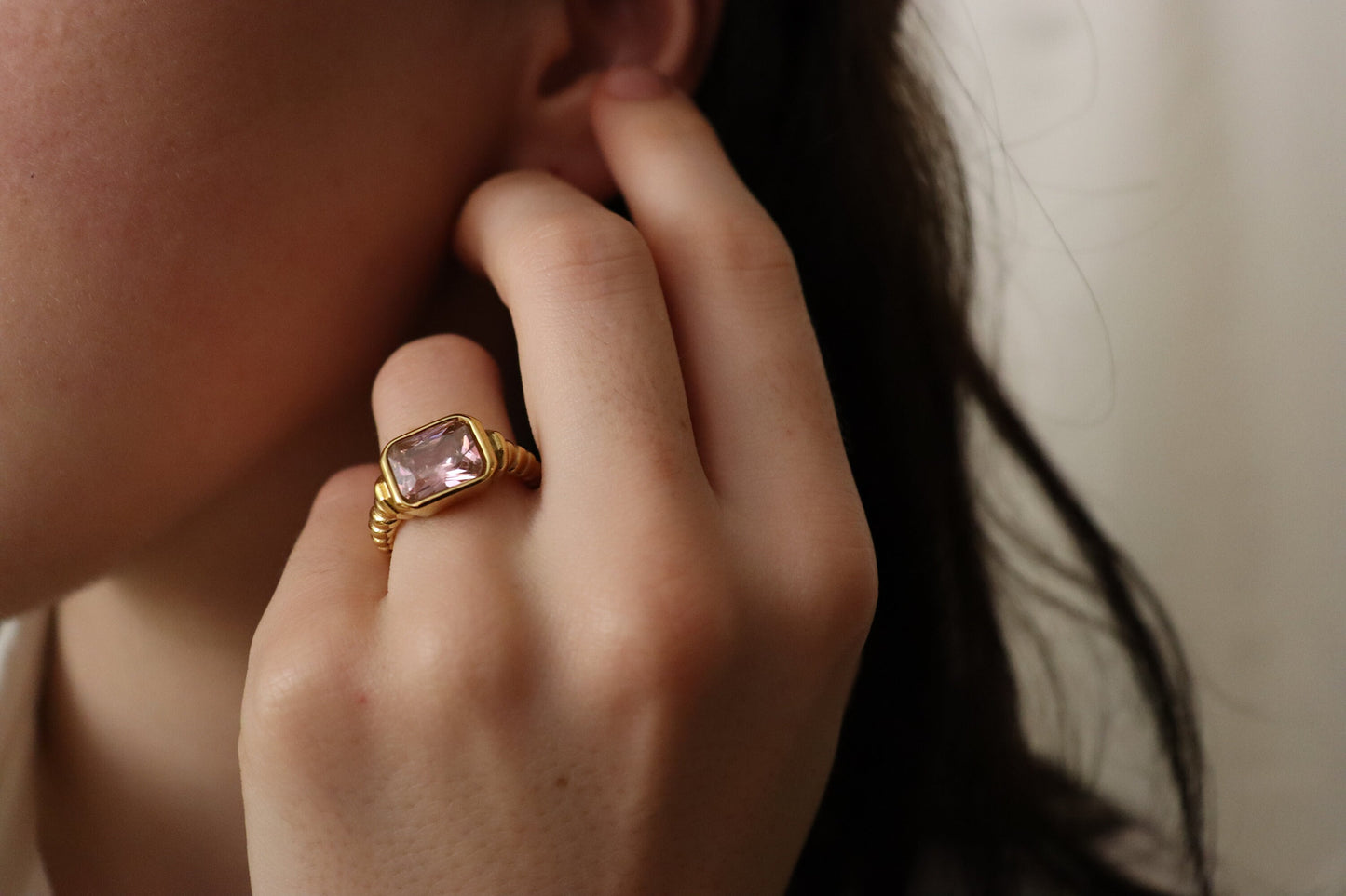 Gold Filled Emerald, Black ,Pink Signet Ring , Waterproof , High Quality, Birthday Gift.