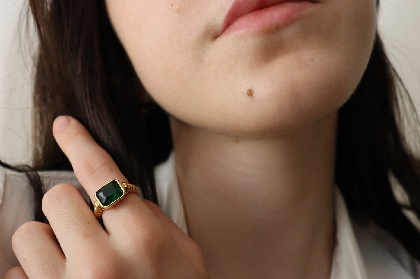 Gold Filled Emerald, Black ,Pink Signet Ring , Waterproof , High Quality, Birthday Gift.