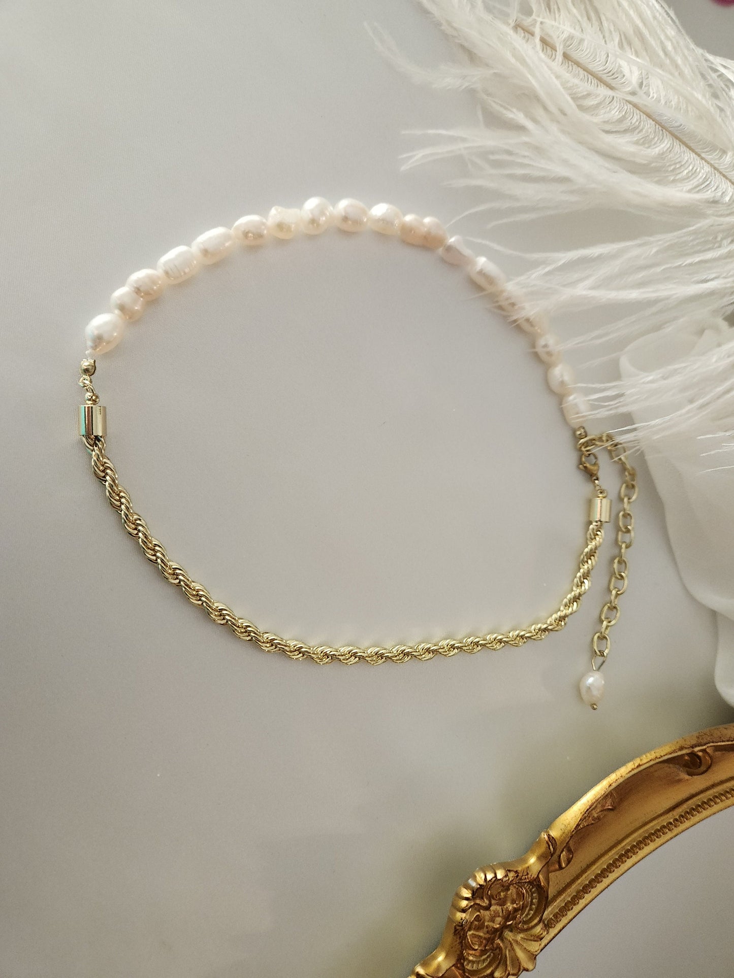 14K Gold Rope -Freshwater Real Pearl Necklace, WATERPROOF, Wedding Necklace.