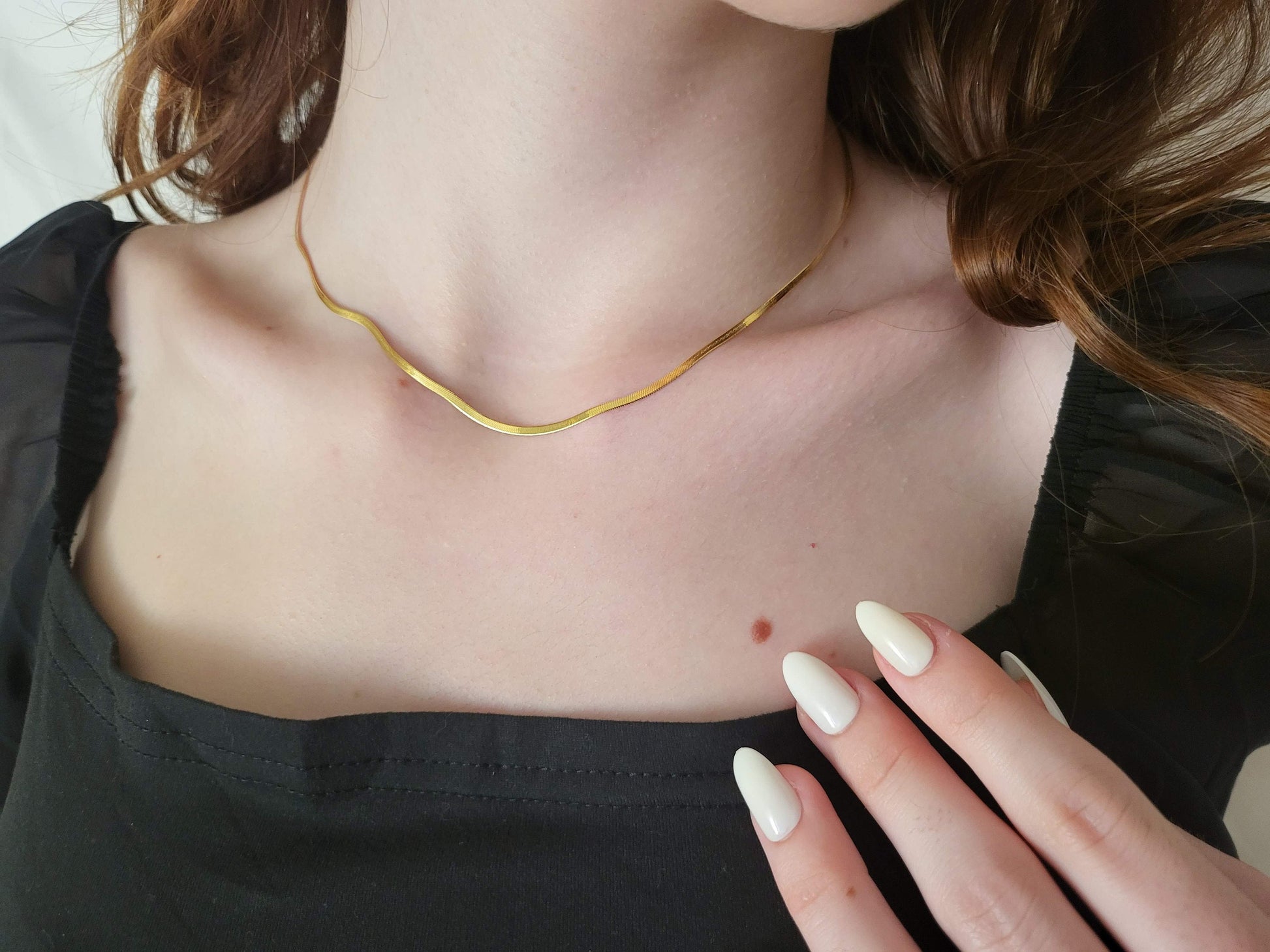 Gold Filled WATERPROOF Herringbone Chain Necklace ,Snake Bracelet,Gift For Her.