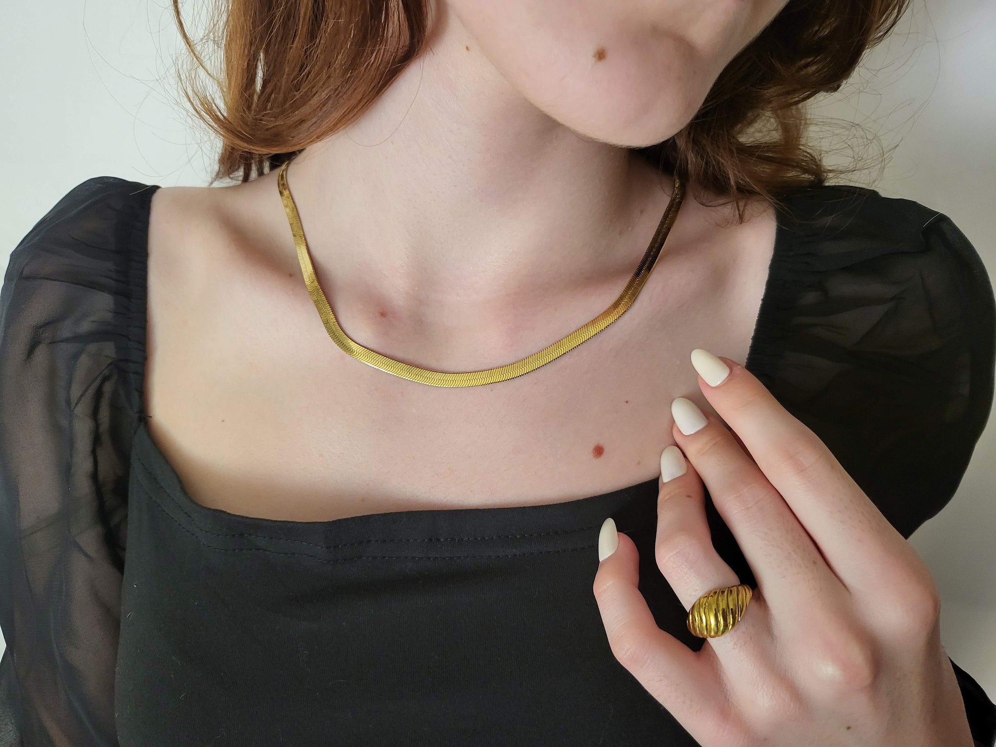 Gold Filled WATERPROOF Herringbone Chain Necklace ,Snake Bracelet,Gift For Her.