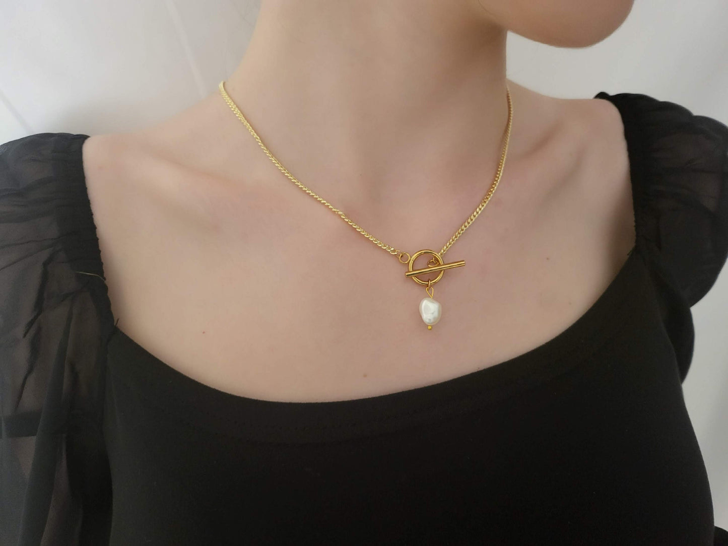 Gold Filled Non Tarnish Freshwater Pearl Necklace, WATERPROOF.