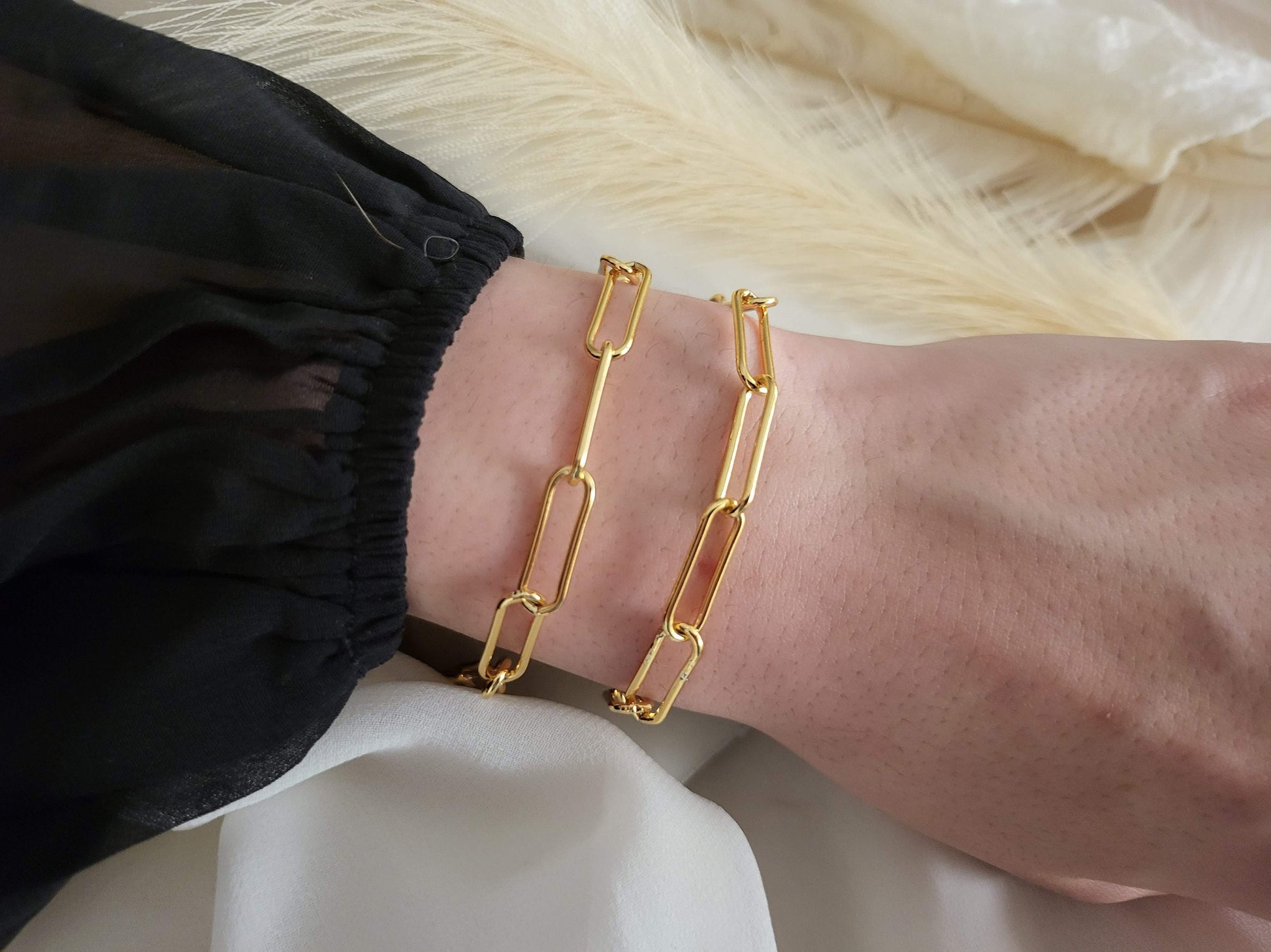 Gold Filled Non Tarnish Paperlink Chain Bracelet, WATERPROOF.