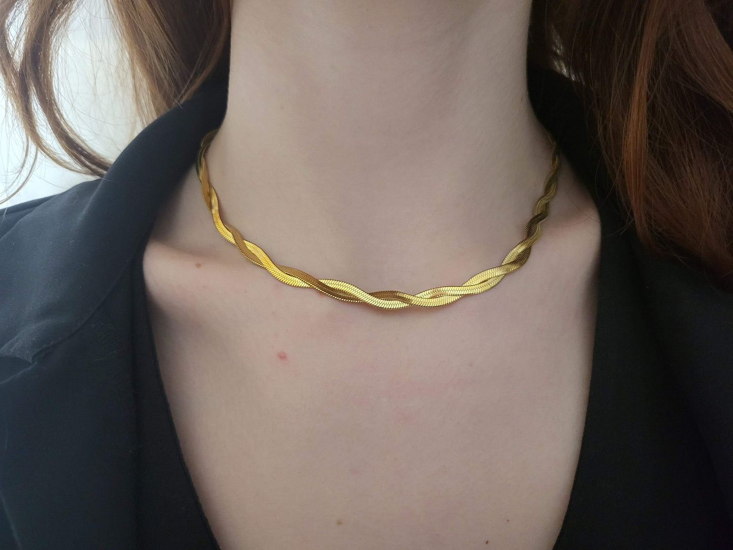 Gold Filled Double Braid Herringbone Choker , Snake Bracelet.